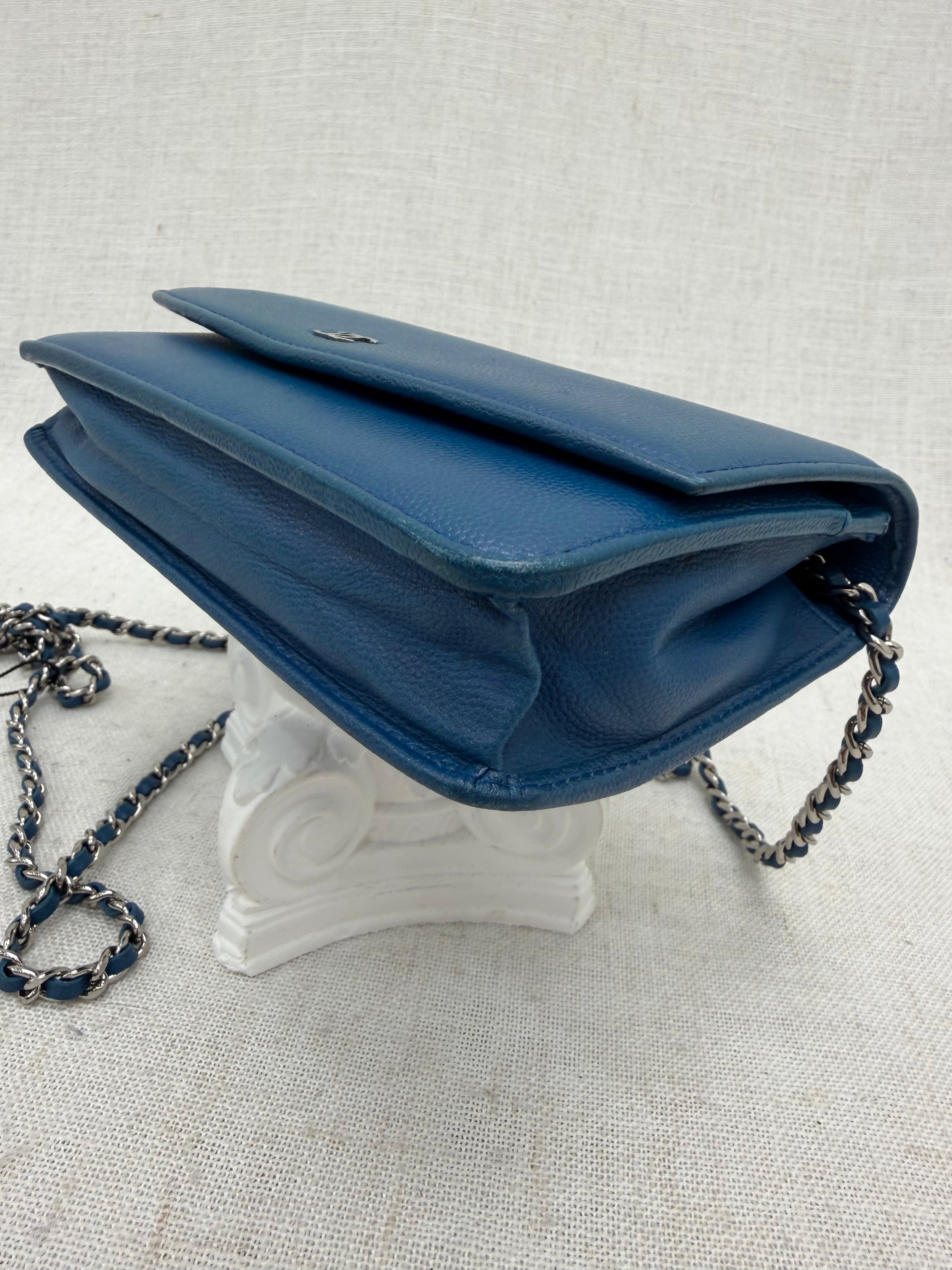 Chanel Blue Caviar Leather Wallet on a Chain