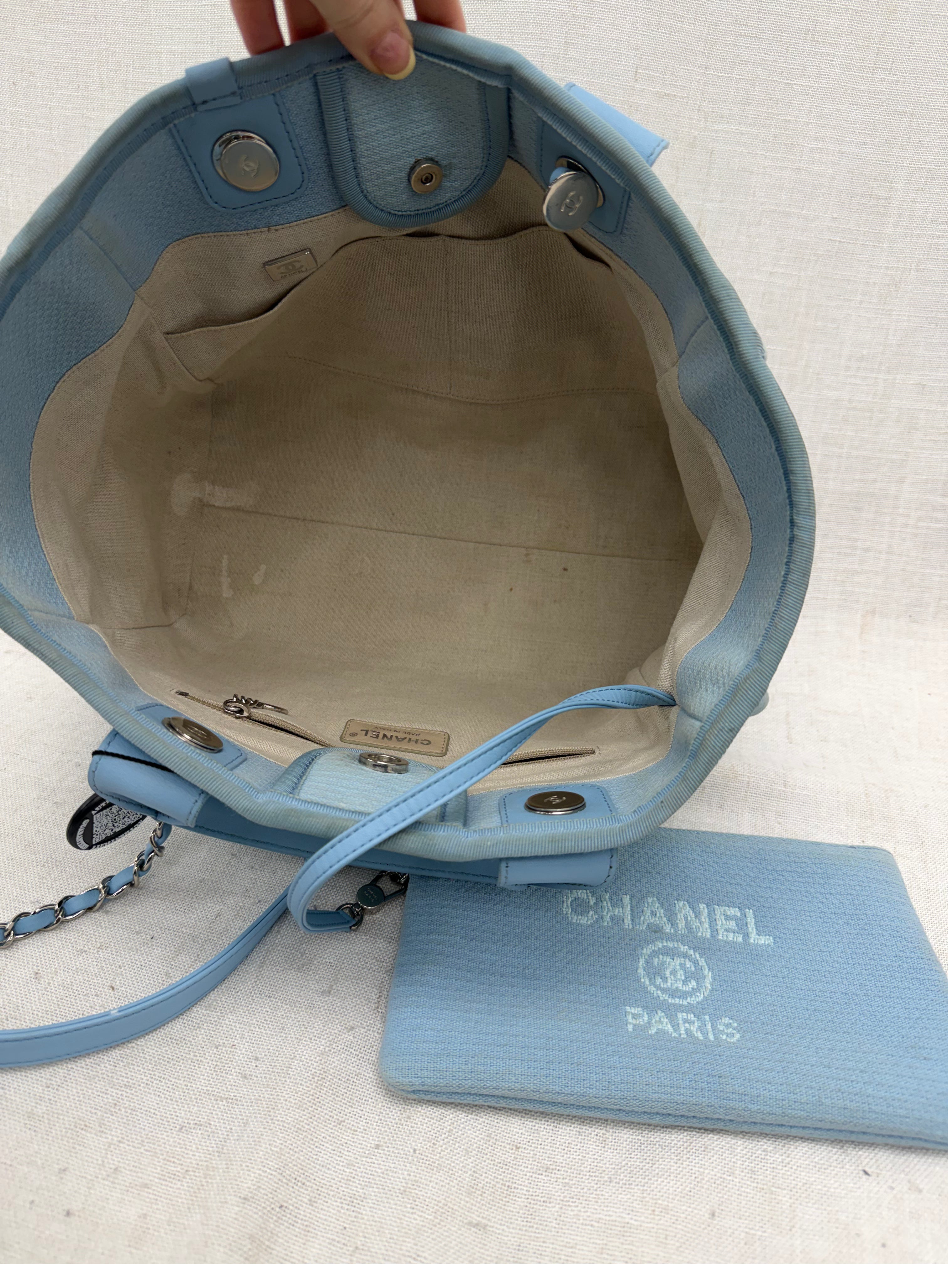 Chanel Sky Blue Mixed Fibers Small Deauville Tote