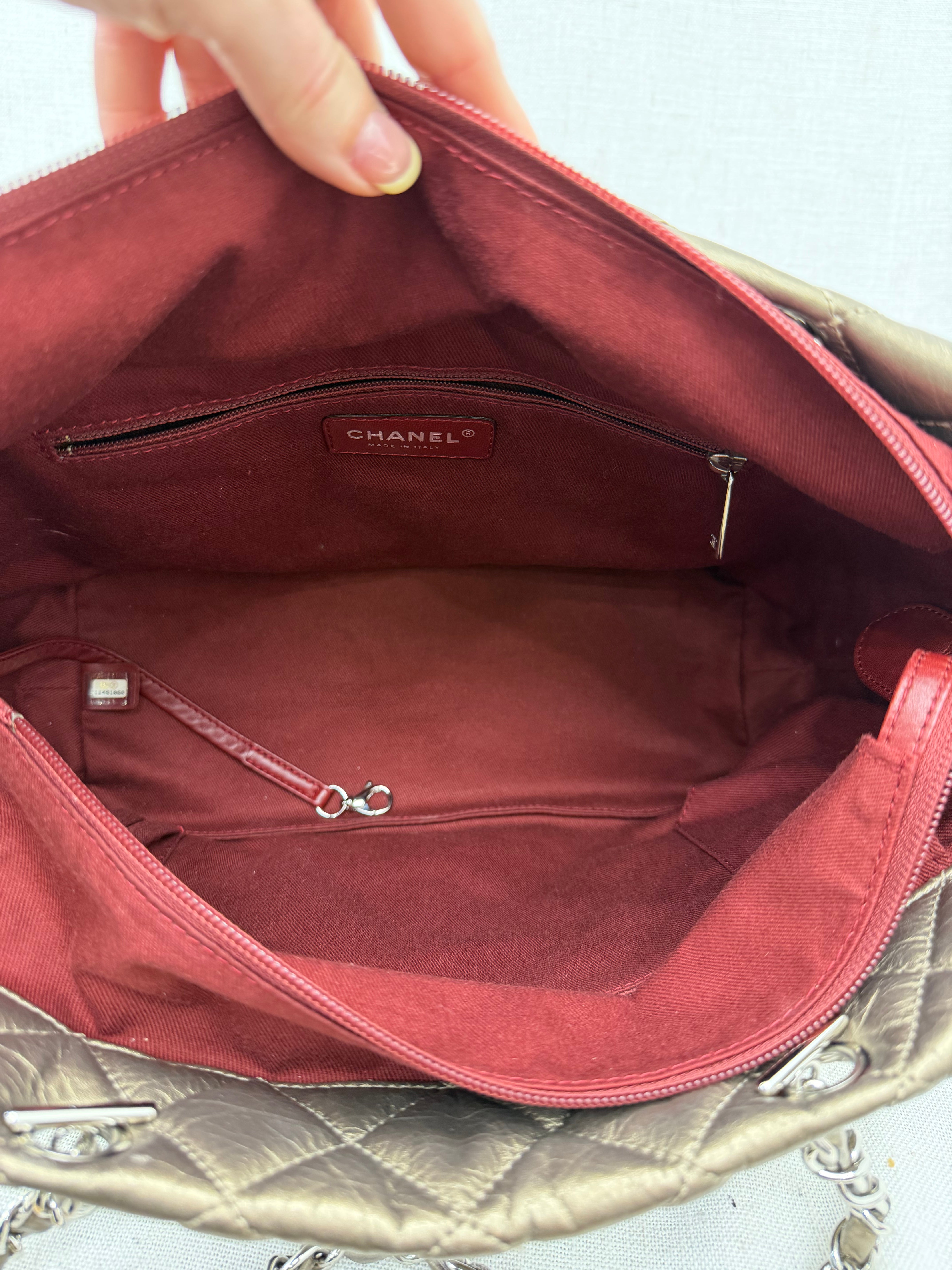 Chanel Bronze Quilted Aged Calfskin Cotton Club Tote