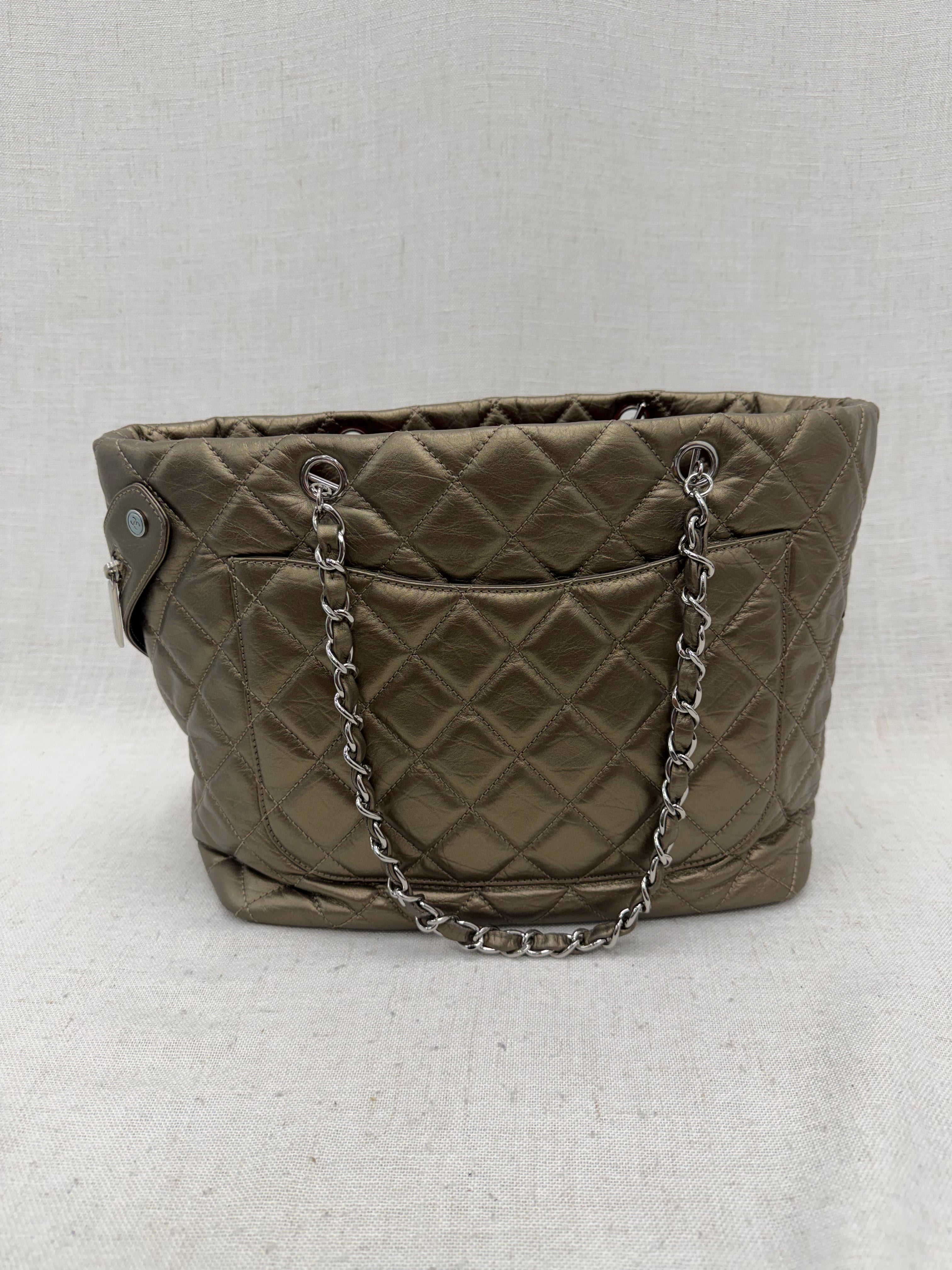Chanel Bronze Quilted Aged Calfskin Cotton Club Tote