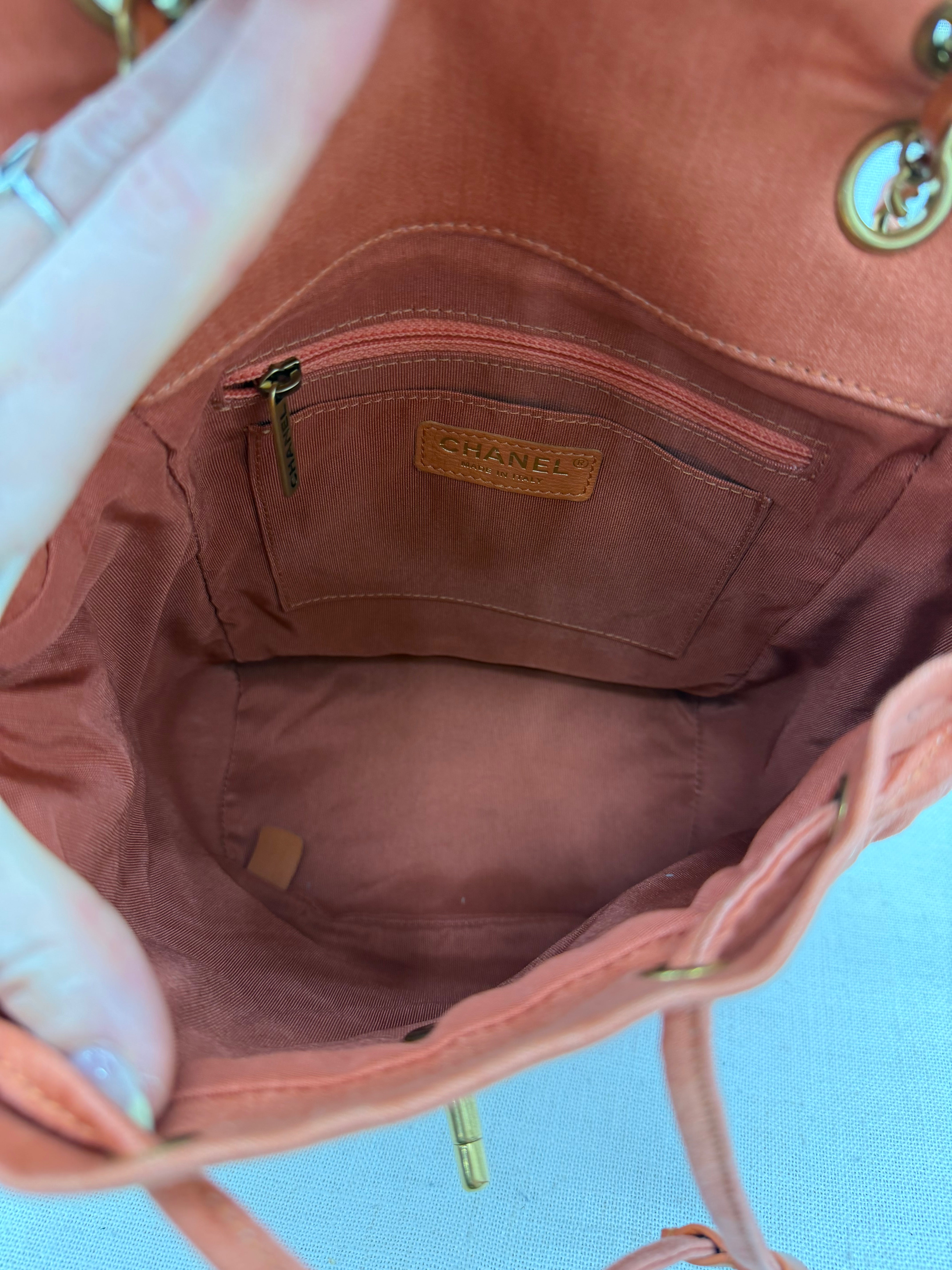 Chanel Coral Quilted Washed Denim Small Urban Spirit Backpack