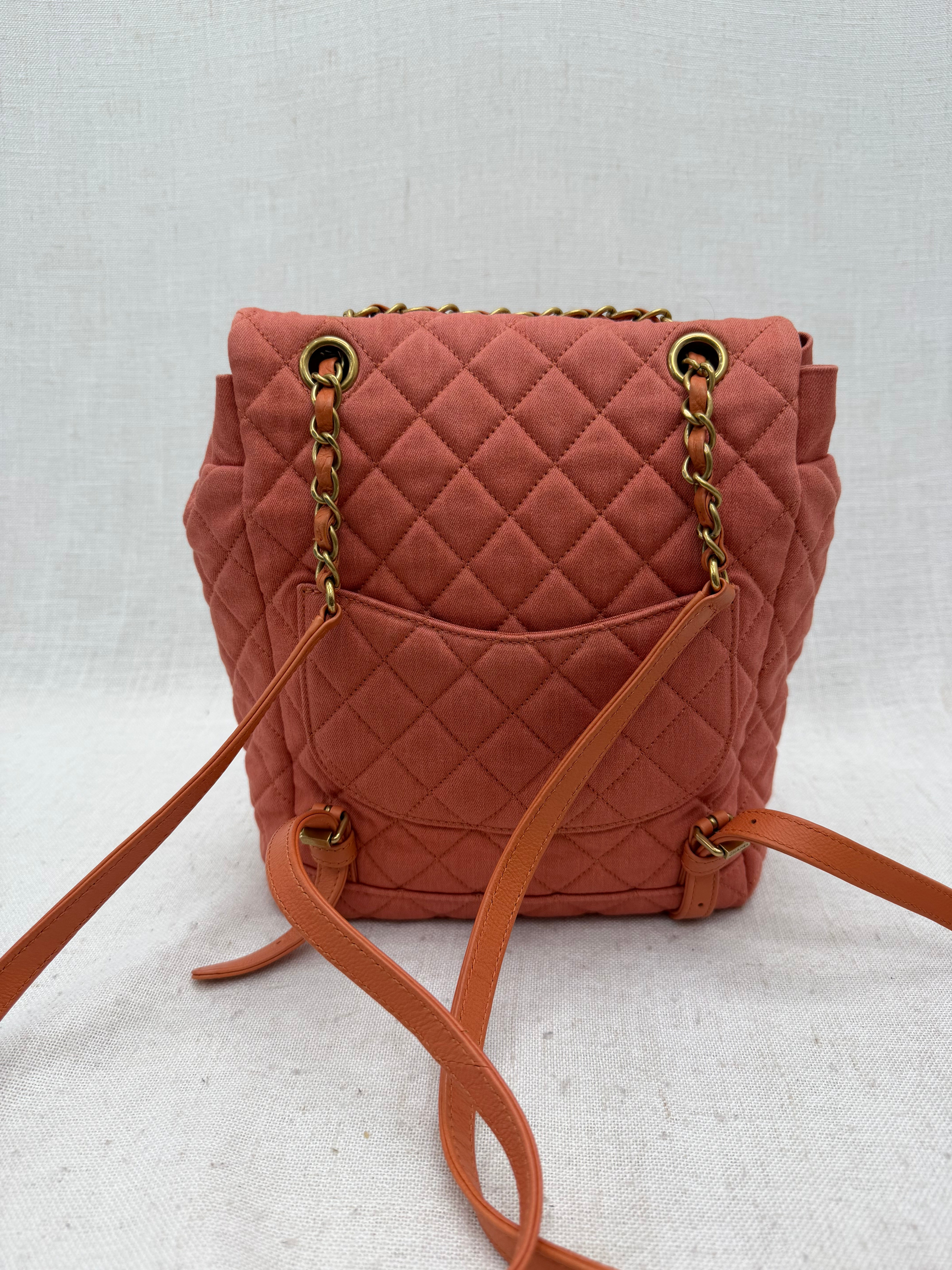 Chanel Coral Quilted Washed Denim Small Urban Spirit Backpack