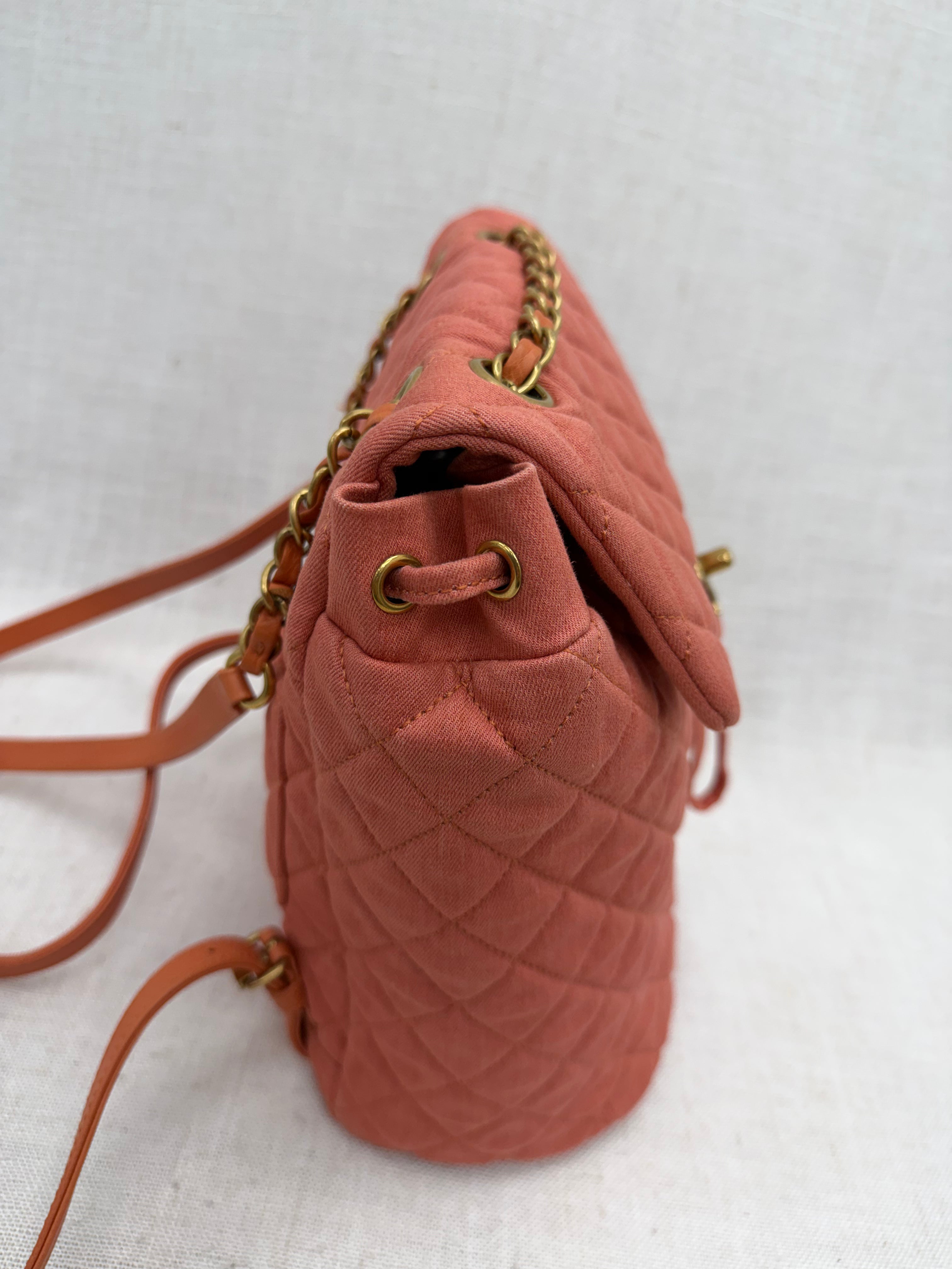 Chanel Coral Quilted Washed Denim Small Urban Spirit Backpack