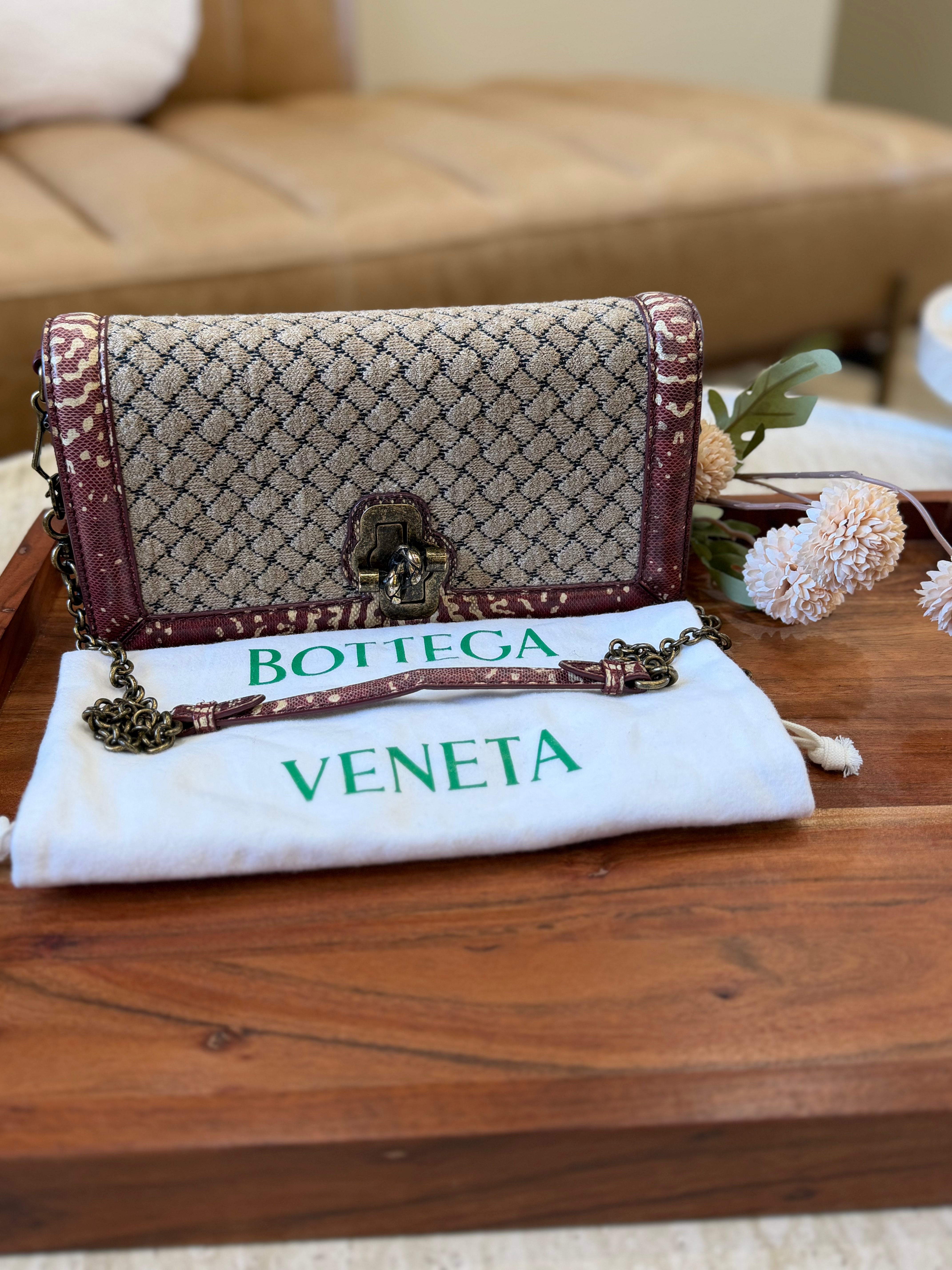 Bottega Veneta Knit Intrecciato & Snakeskin Trim Olimpia Knot Chain Clutch