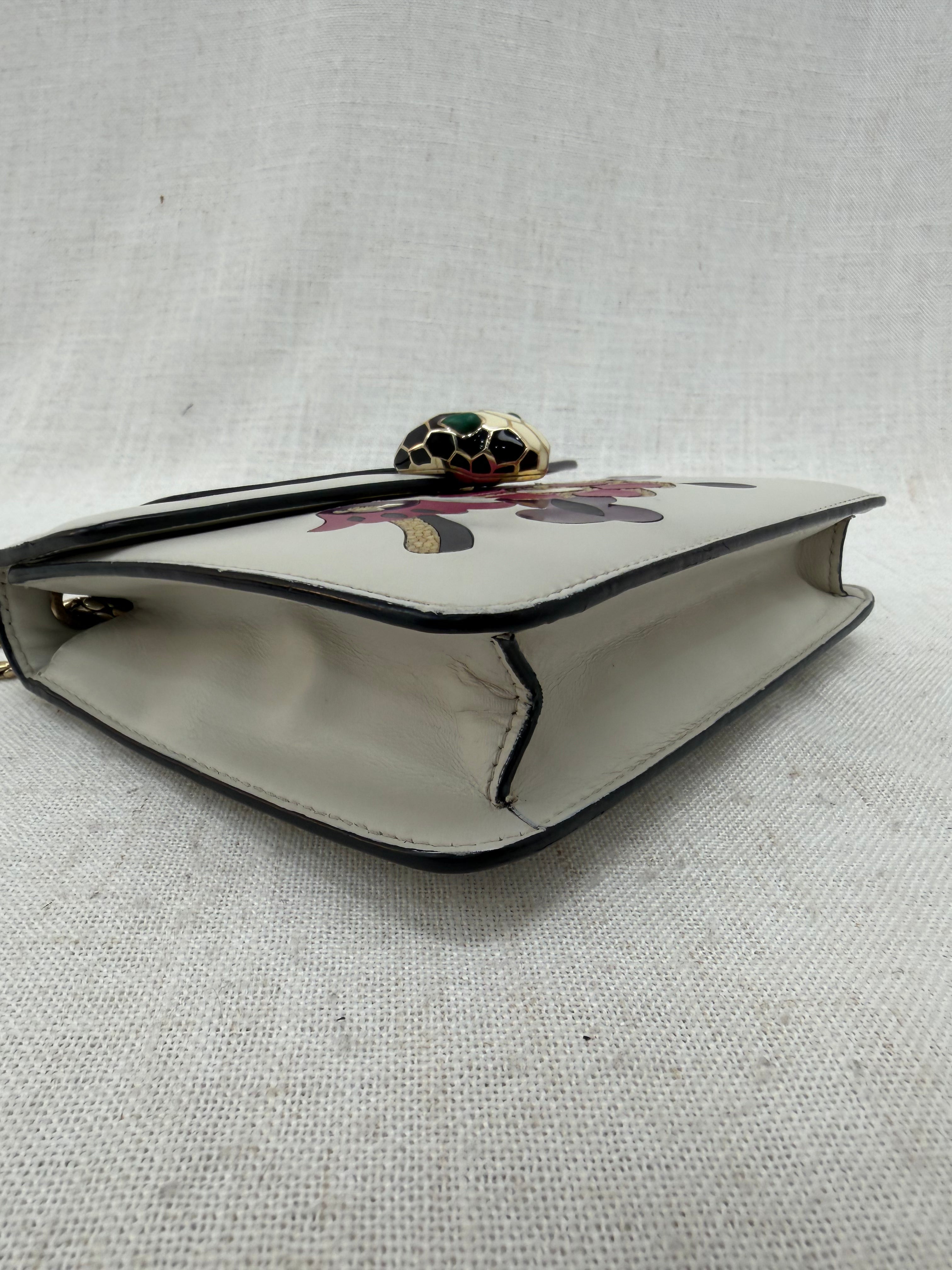 Bvlgari Beige Leather Serpenti Forever Small Floral Chain Bag