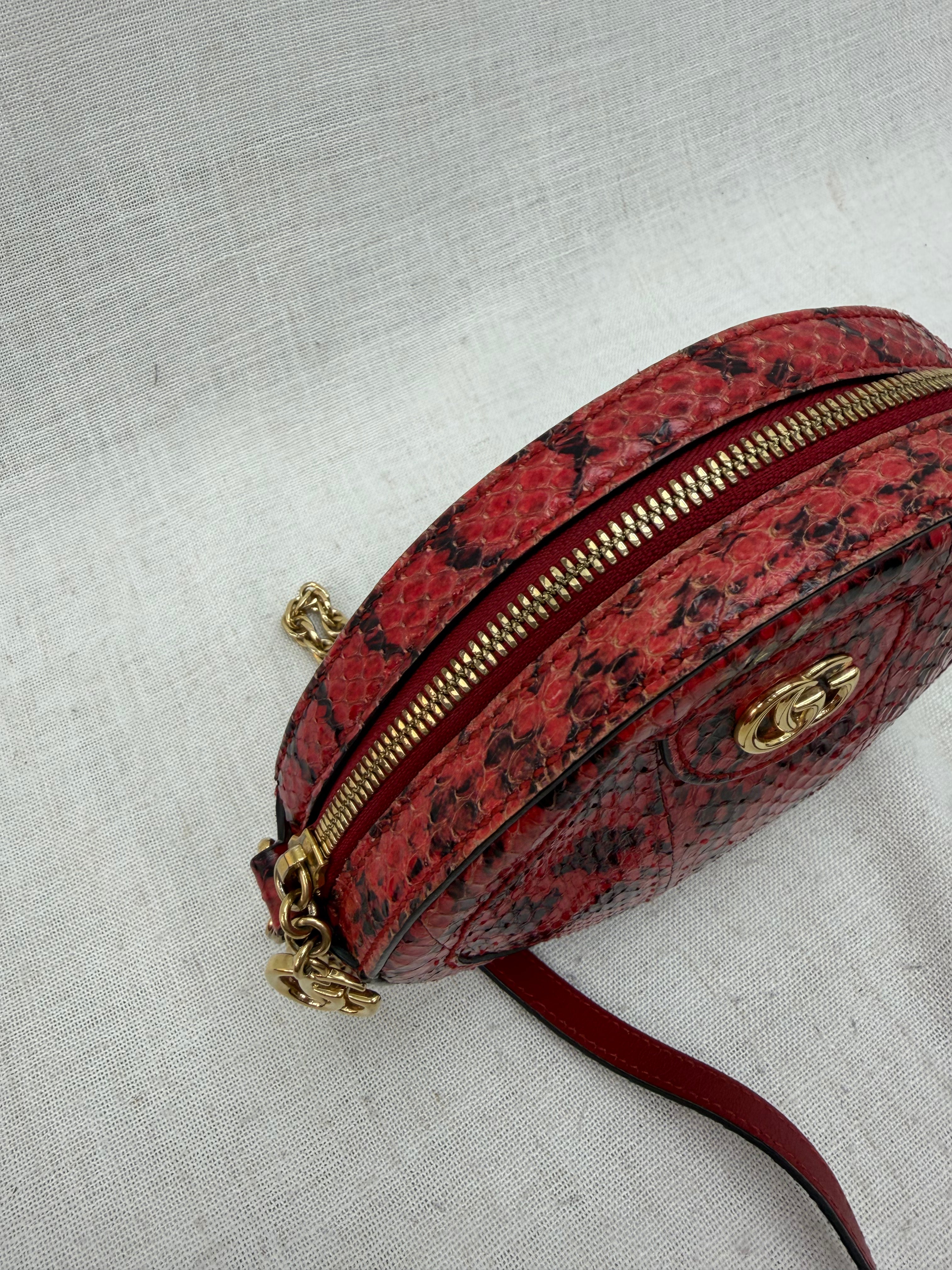 Gucci Red Snakeskin MIni Round Marmont Chain Crossbody