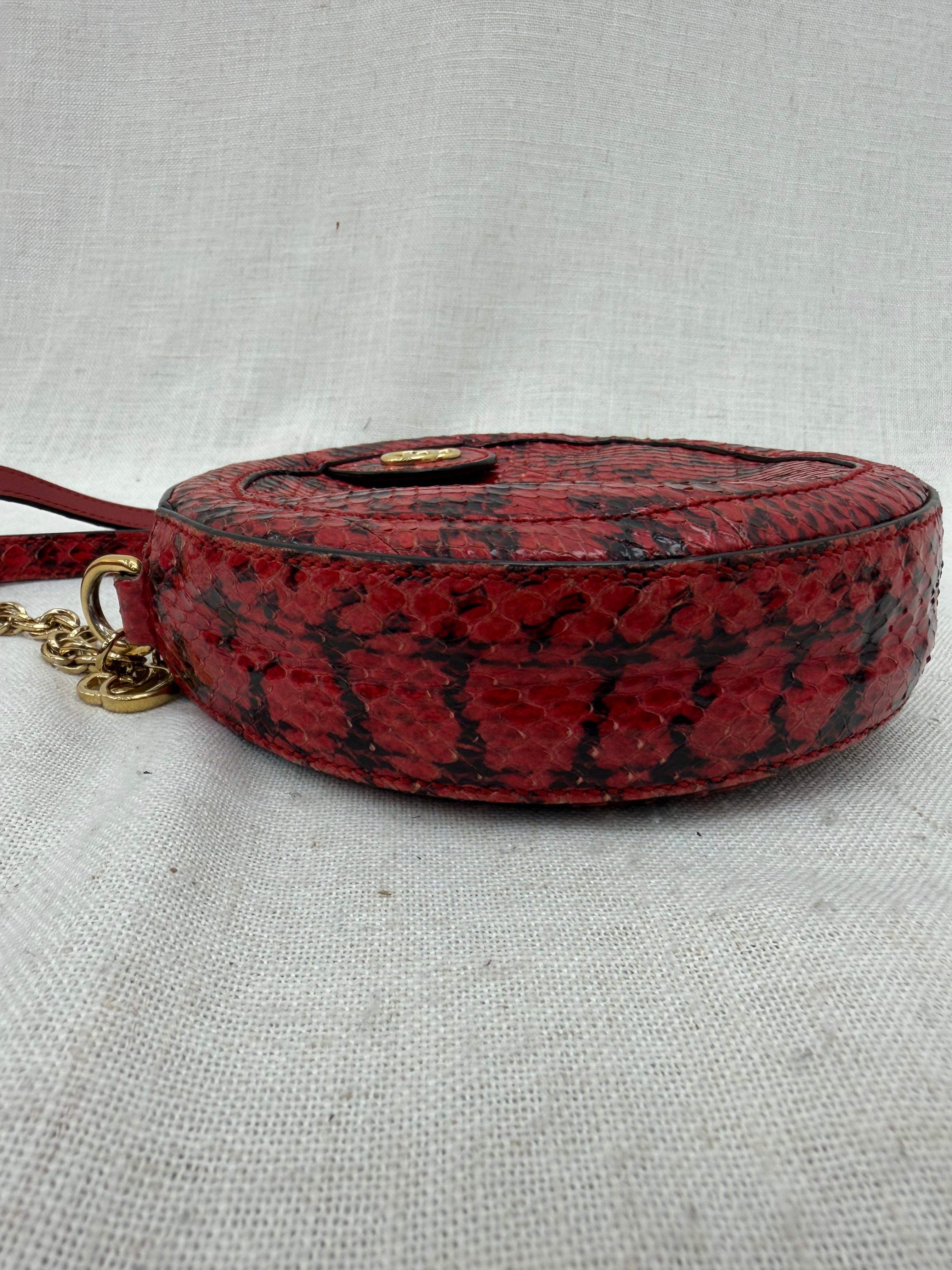 Gucci Red Snakeskin MIni Round Marmont Chain Crossbody