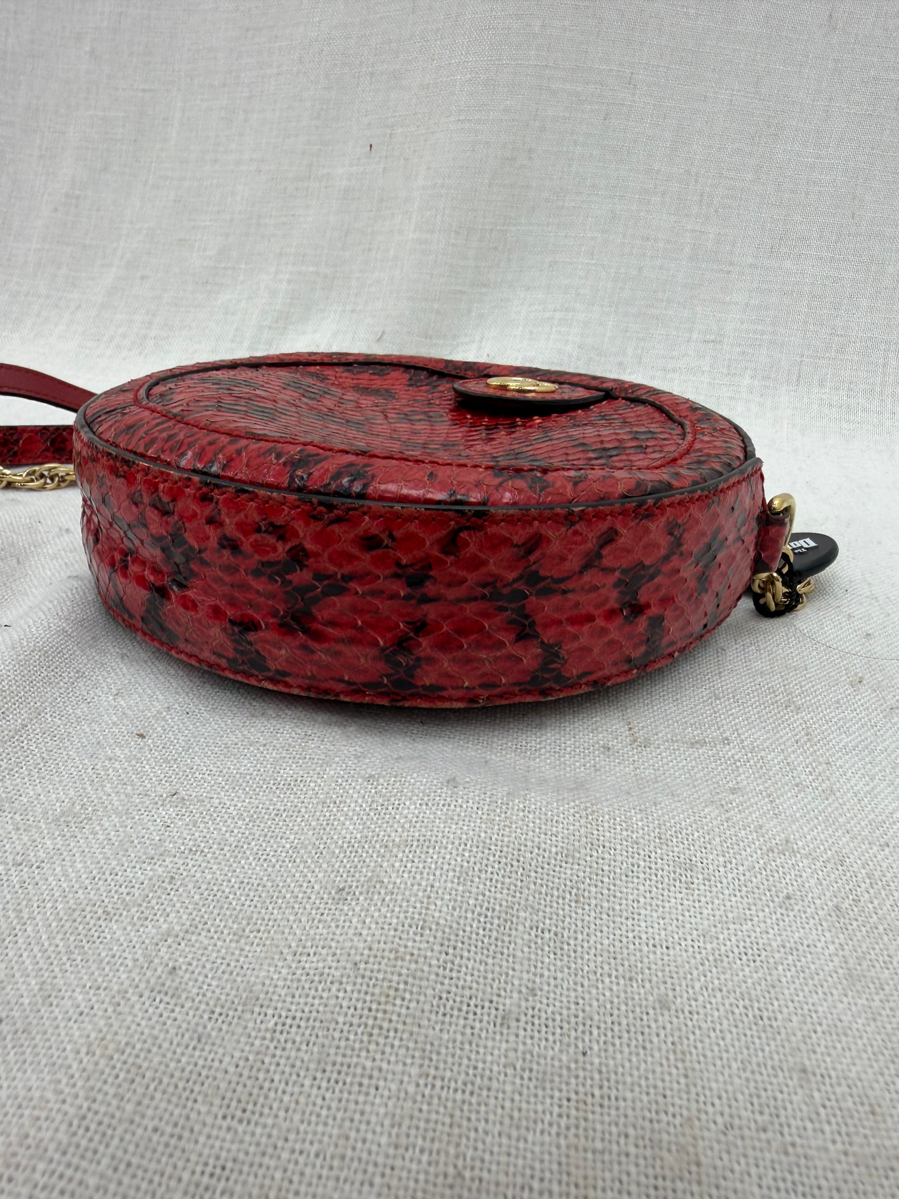 Gucci Red Snakeskin MIni Round Marmont Chain Crossbody