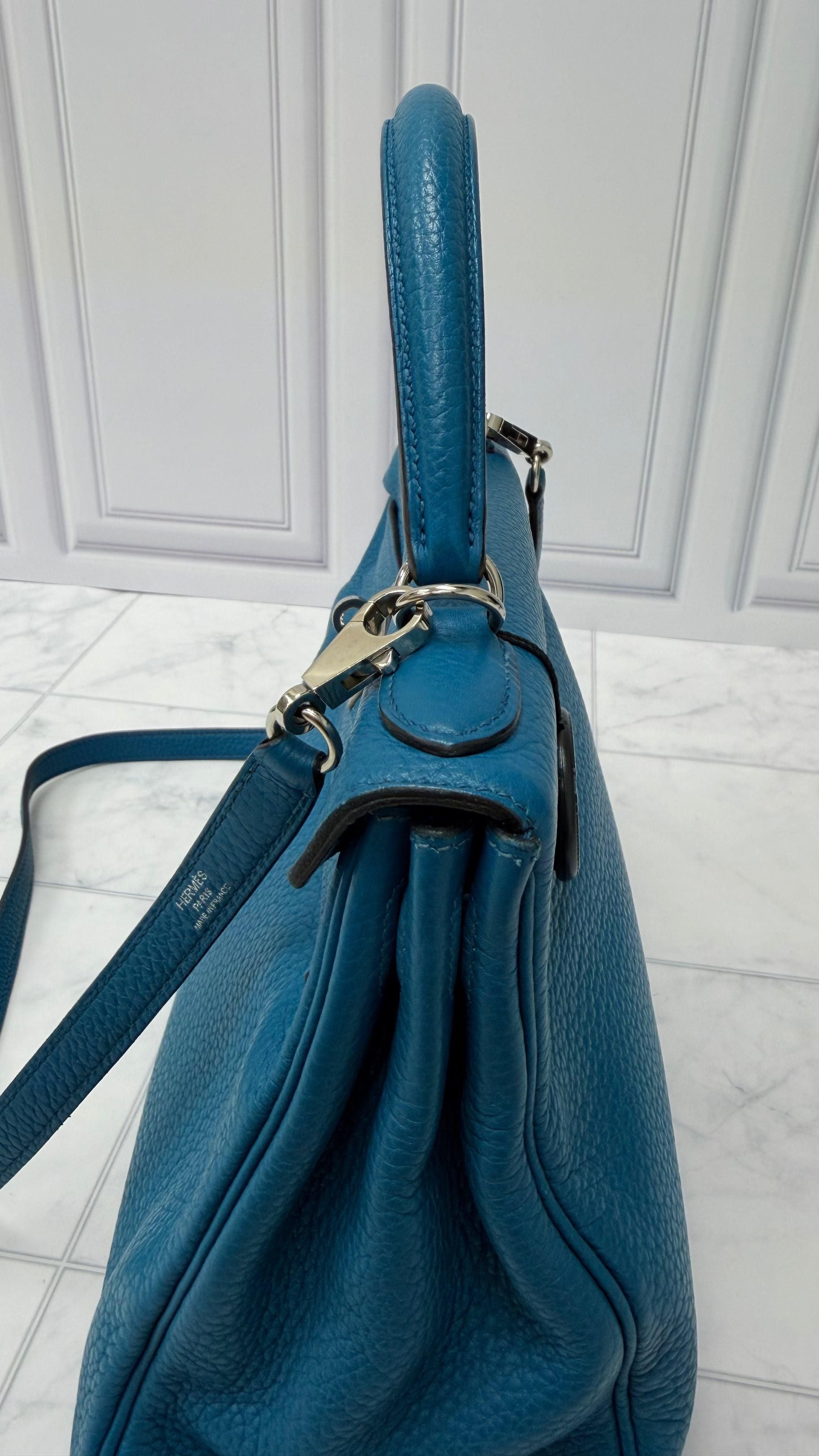 *DONS DROP* Hermes Blue Taurillon Clemence Leather Kelly 28 Handbag