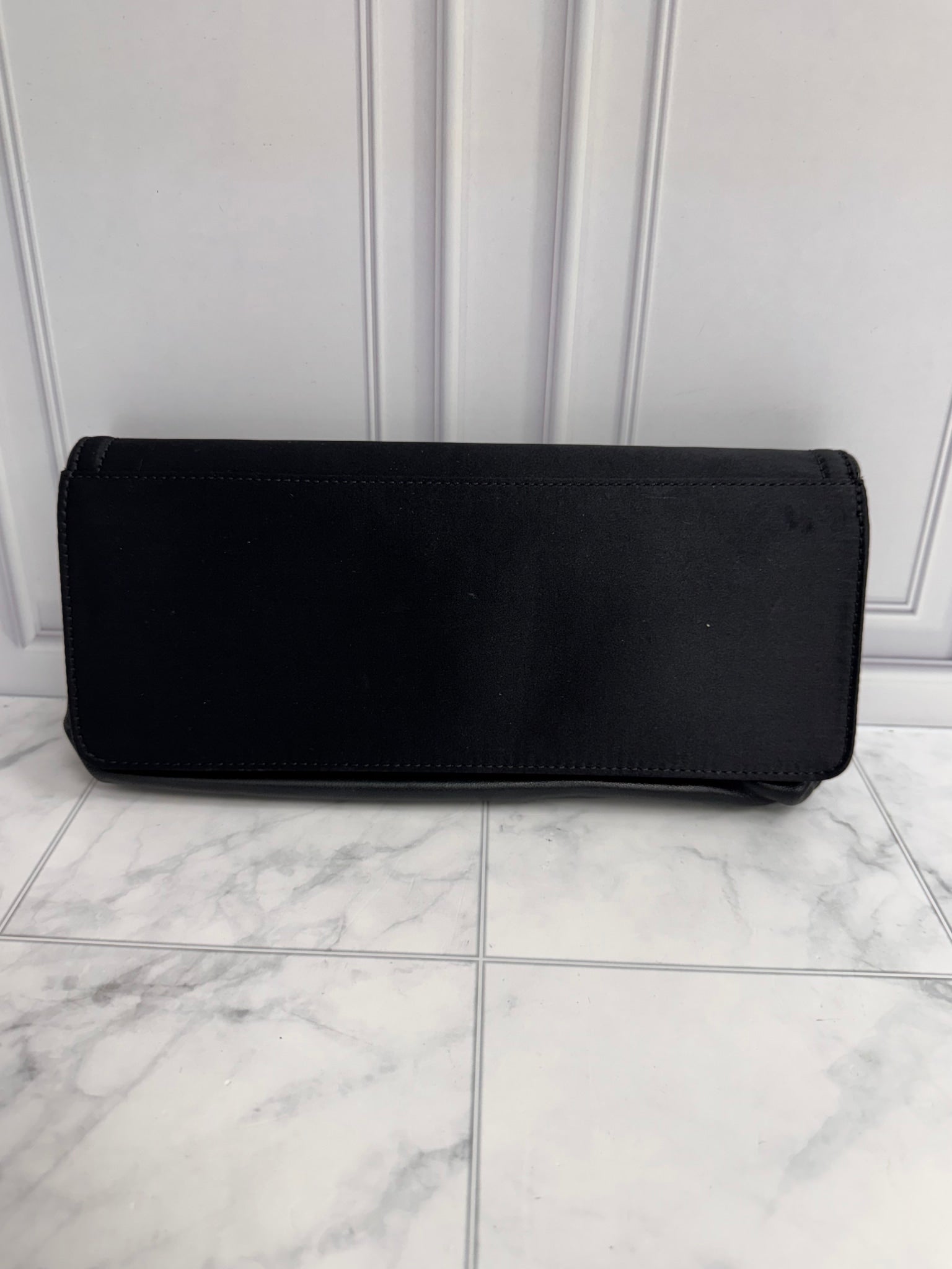 MCM Black Satin And Leather Crystal Embellished Chain Shoulder Bag