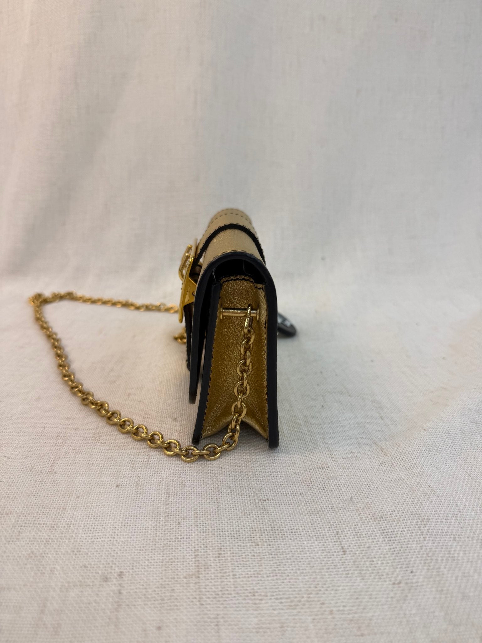 Burberry Gold Leather Mini Buckle Bag