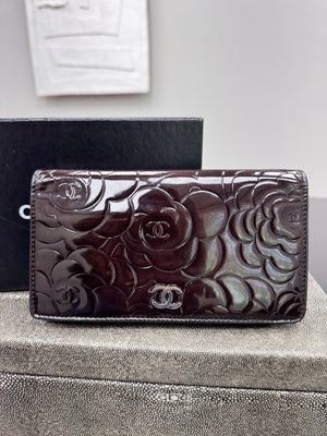 Chanel Dark Brown Patent Leather Camilla Long Wallet