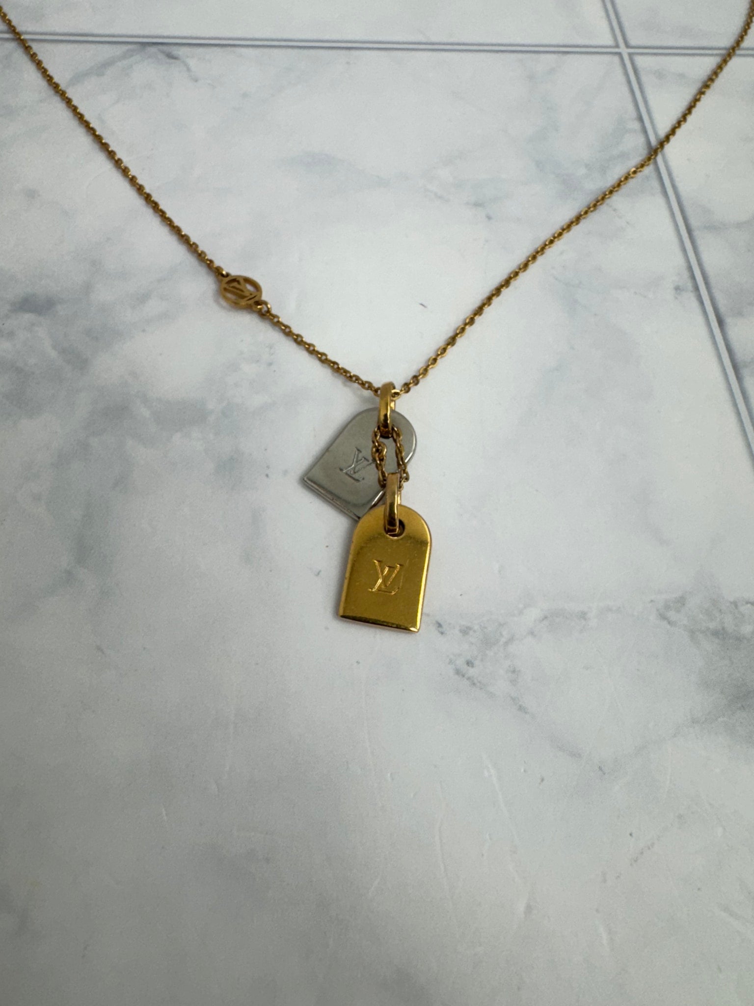 Louis Vuitton Two Tone Nanogram Name Tag Necklace