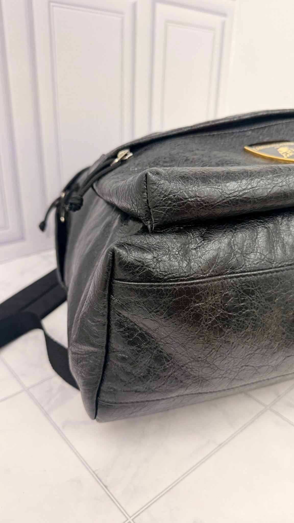 LIKE NEW - Balenciaga x Lamborghini Black Textured Leather Backpack