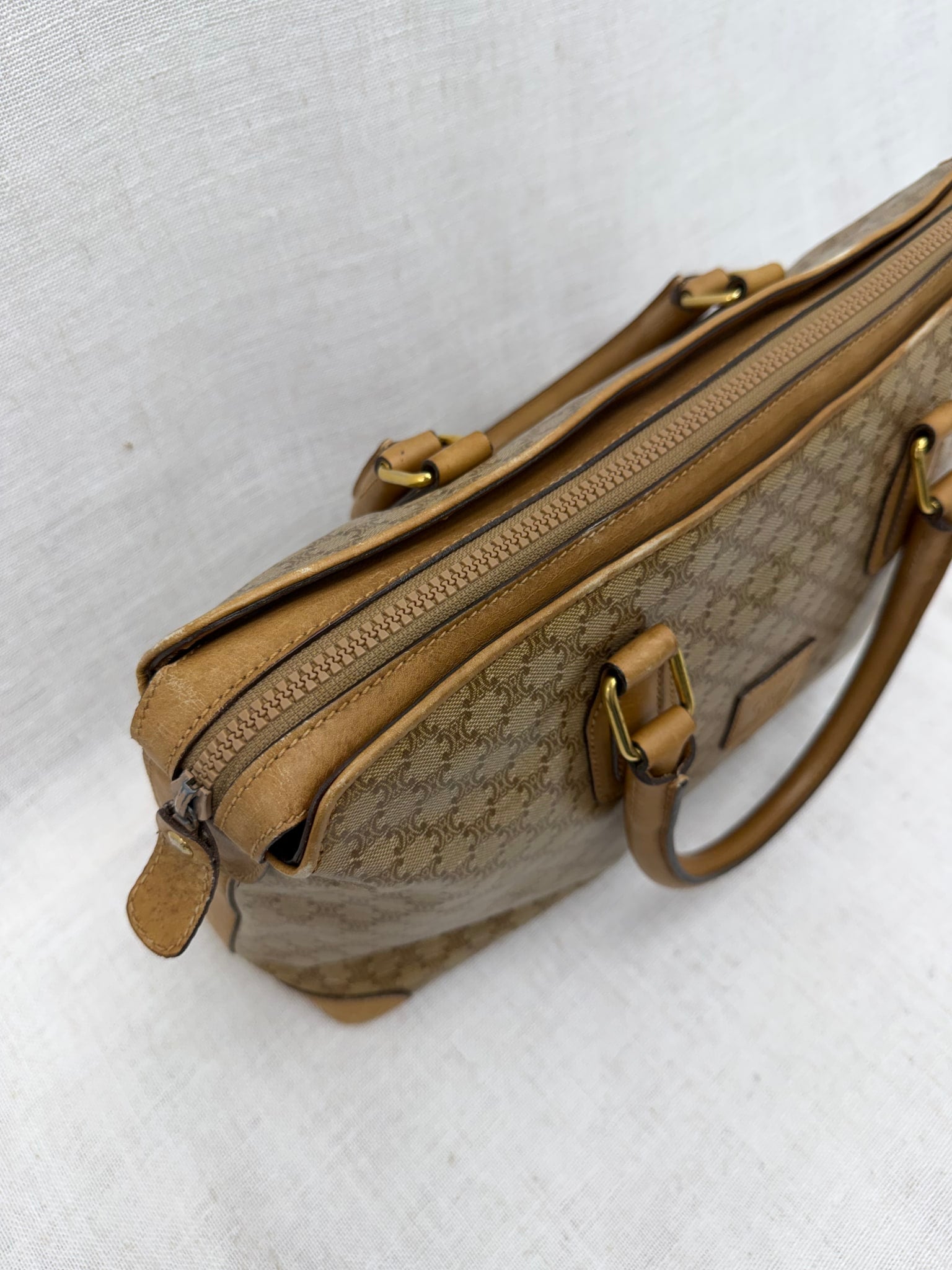 Celine Vintage Beige Macadam Coated Canvas Shoulder Bag