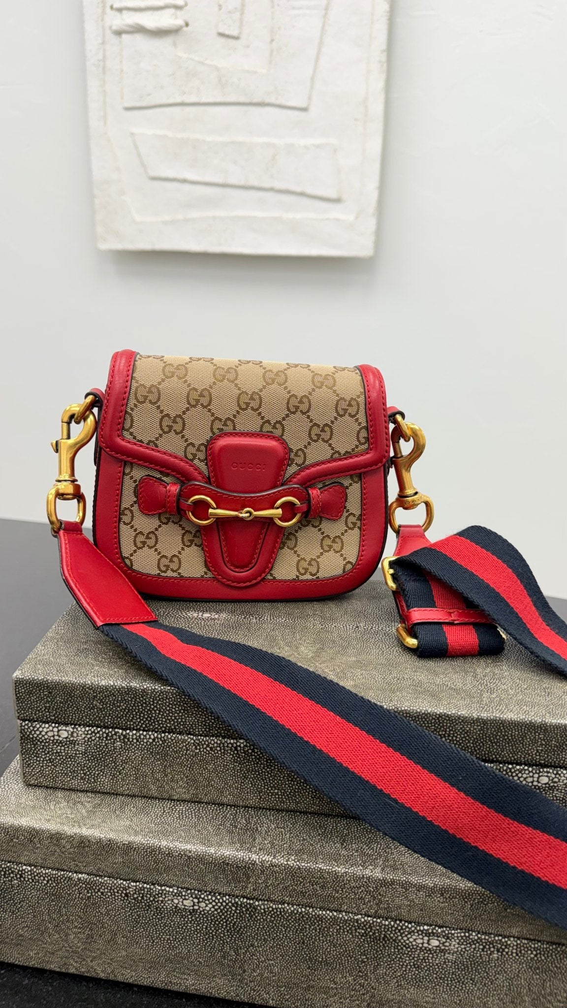 Gucci Red And Brown GG Canvas Lady Web Small Shoulder Bag