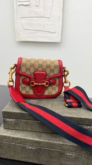Gucci Red And Brown GG Canvas Lady Web Small Shoulder Bag