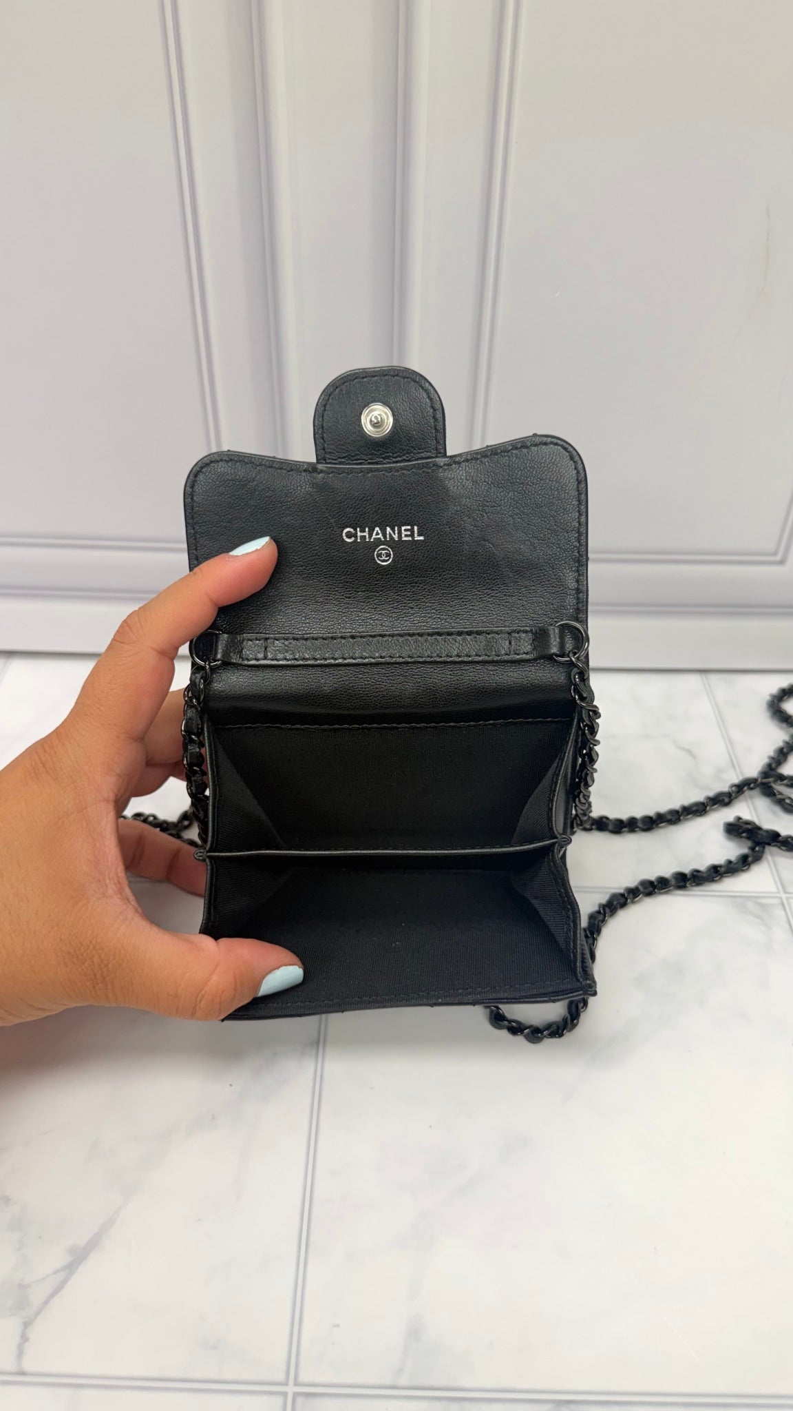 Chanel Black Lambskin Leather Wallet on a chain