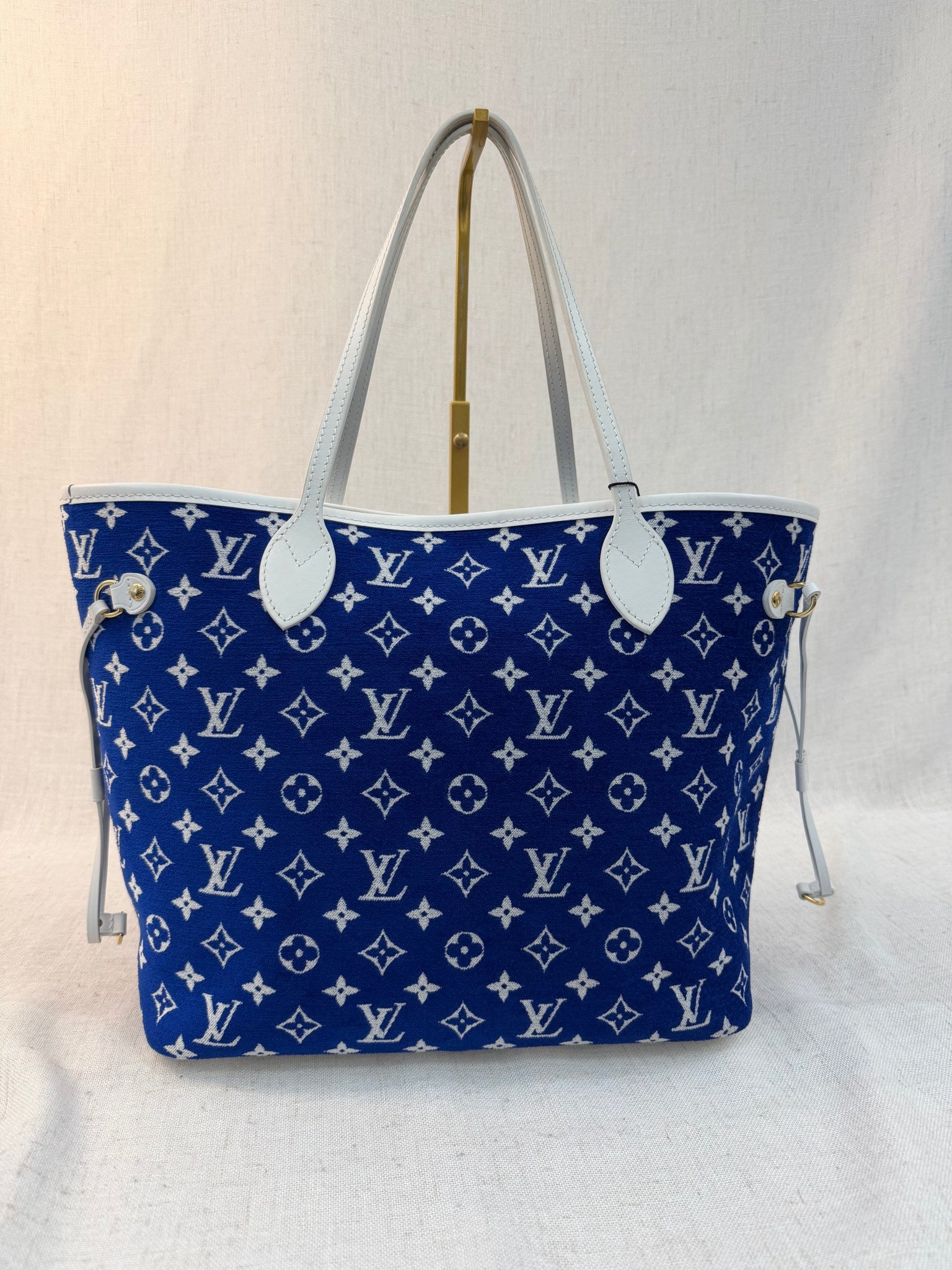 Louis Vuitton Blue And White Jaquard Velvet Neverfull MM Tote Bag 