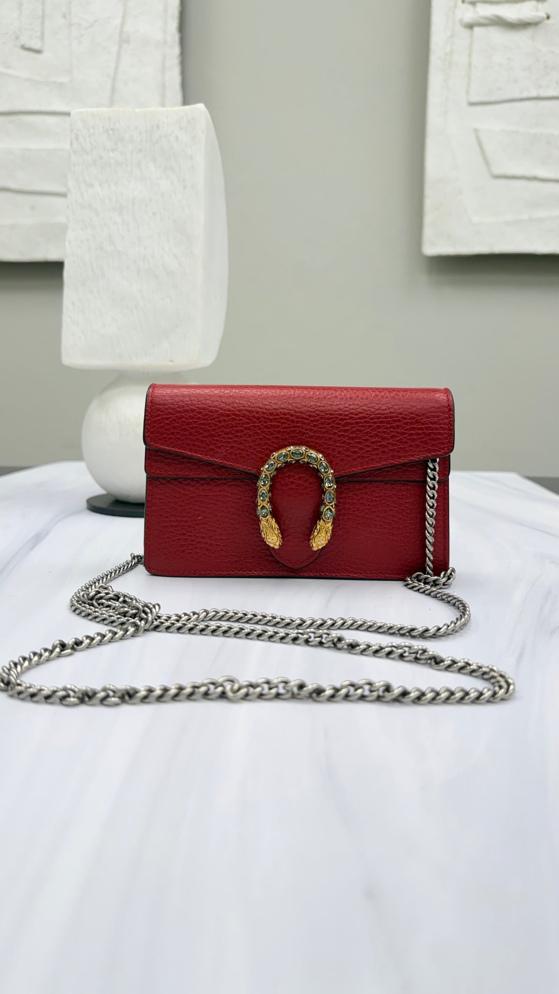 Gucci Red Leather Super Mini Dionysus Chain Bag
