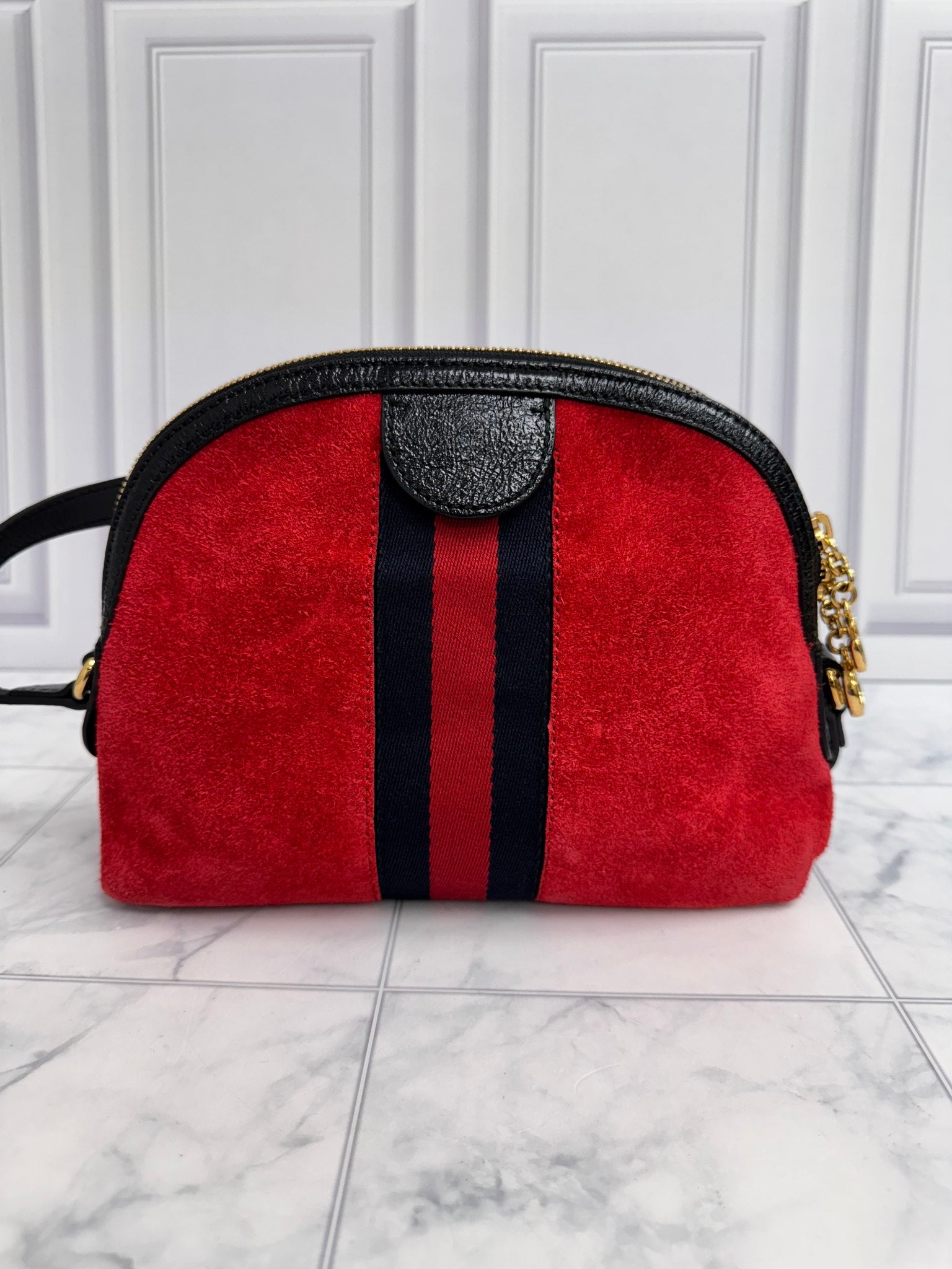 Gucci Red Suede Ophidia Dome Crossbody Bag
