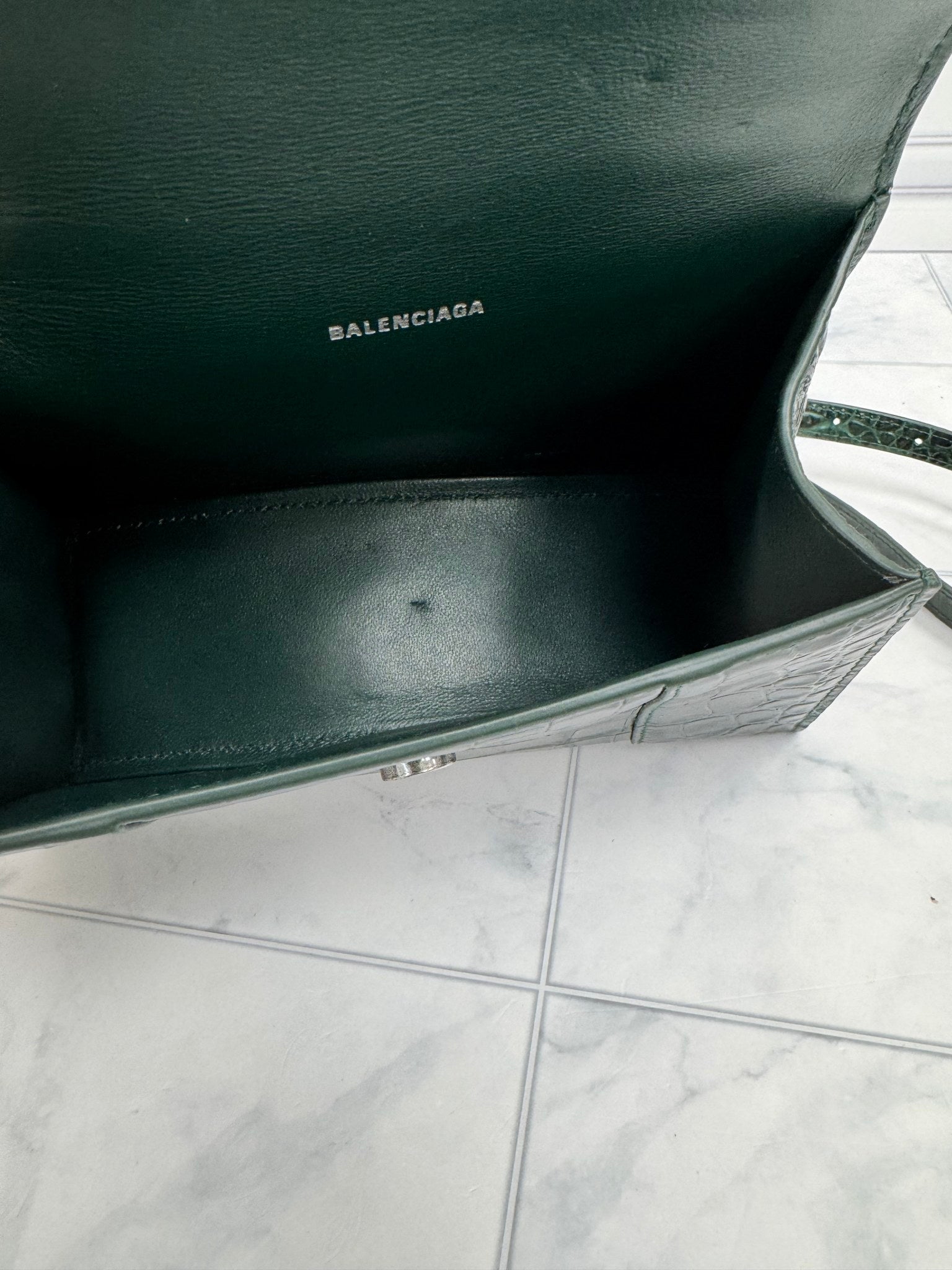  Balenciaga Dark Green Croc Embossed Leather XS Hourglass 2Way Bag 