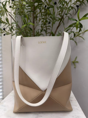 Loewe Tan & Cream Leather Puzzle Tote