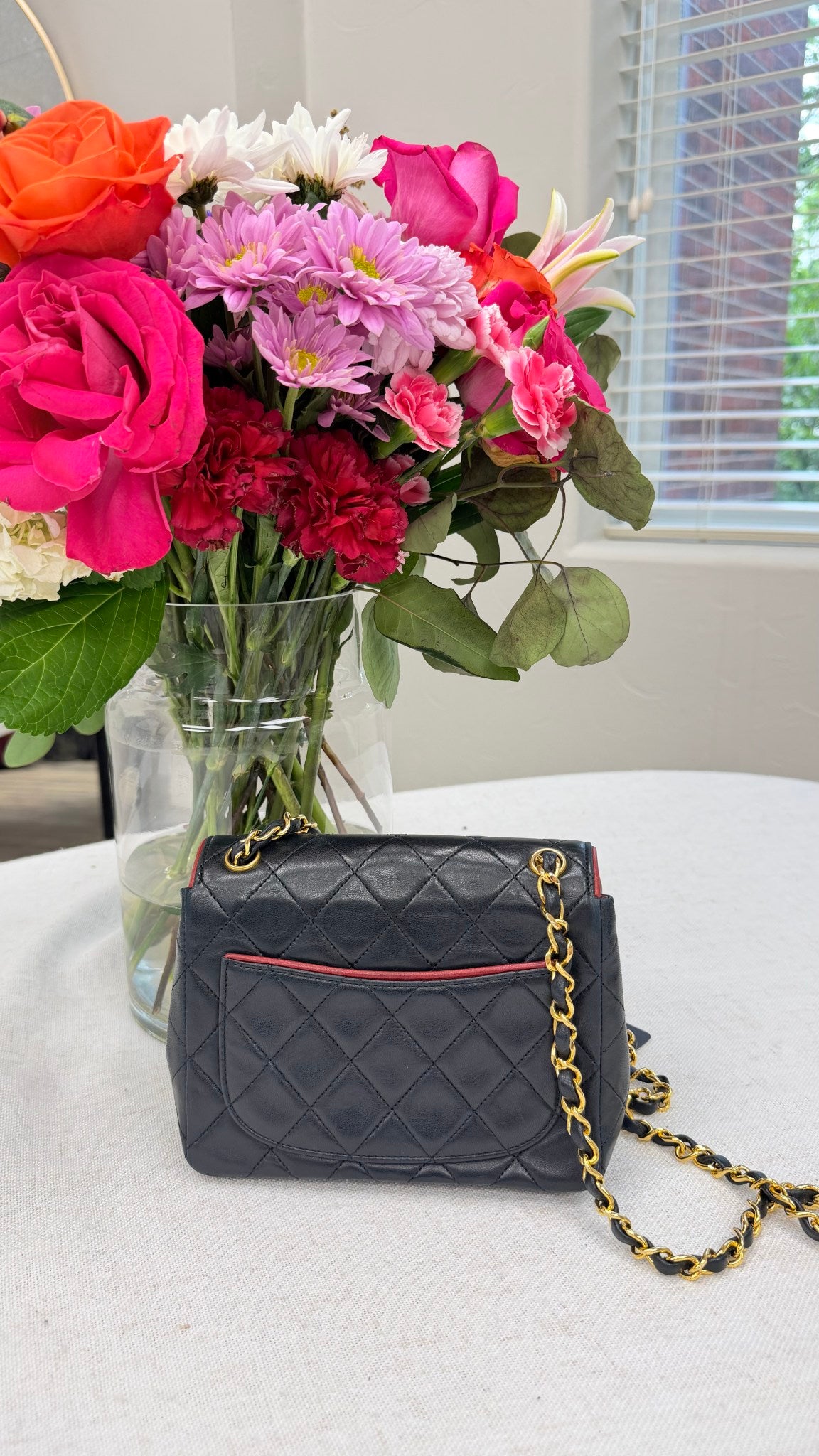 Chanel Black Lambskin Leather Mini Square Flap Bag 
