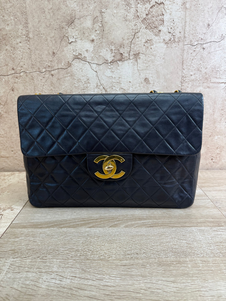 Chanel Black Quilted Lambskin XL Jumbo Single Flap Bag