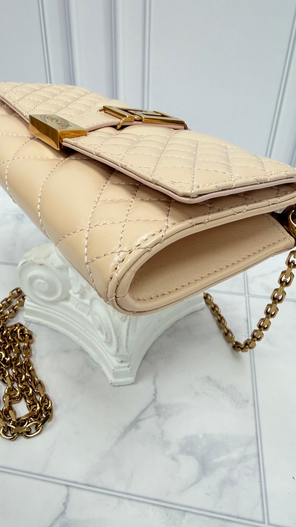 Versace Beige Quilted Leather Wallet on a Chain 