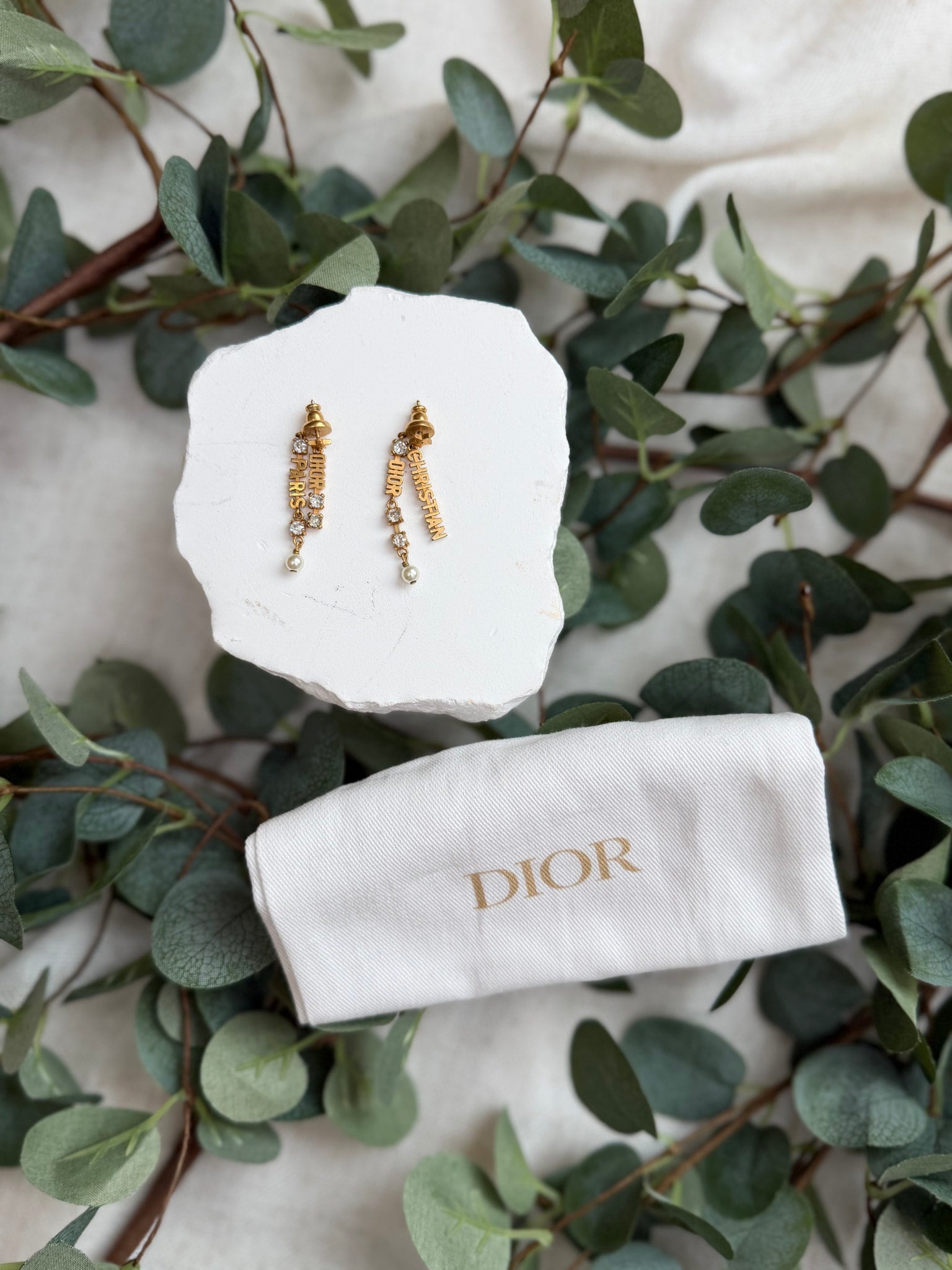 Christian Dior Faux Pearl And Crystal Drop Earrings 