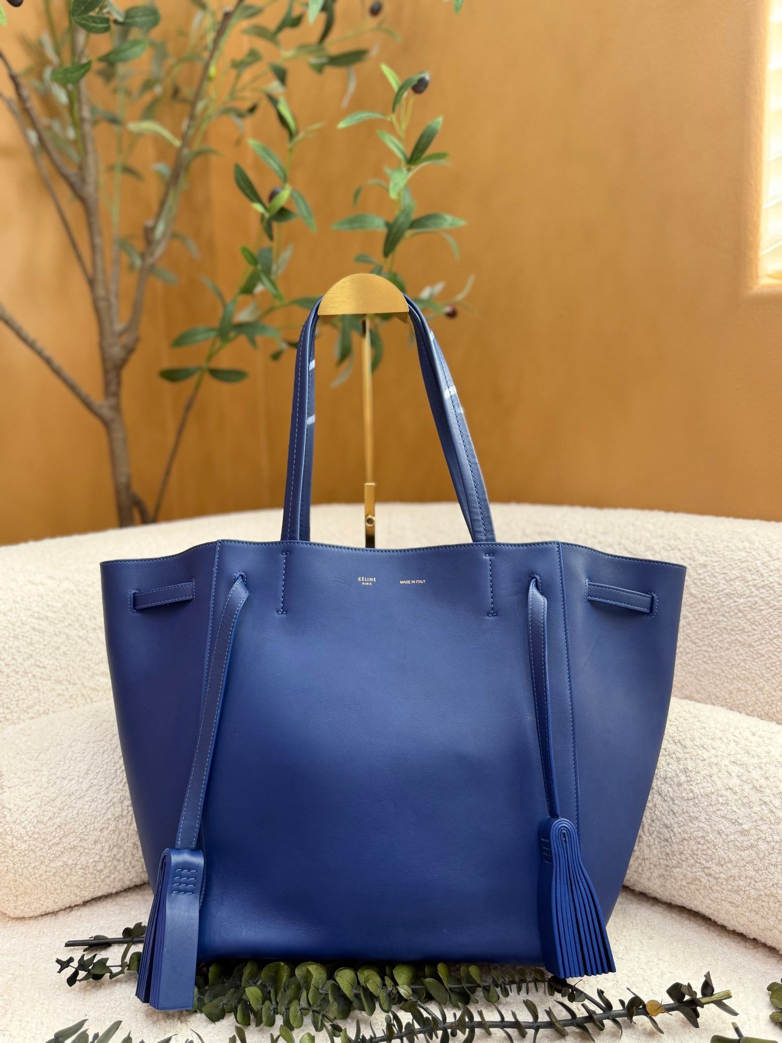 Celine Blue Leather  Cabas Phantom Tote Bag