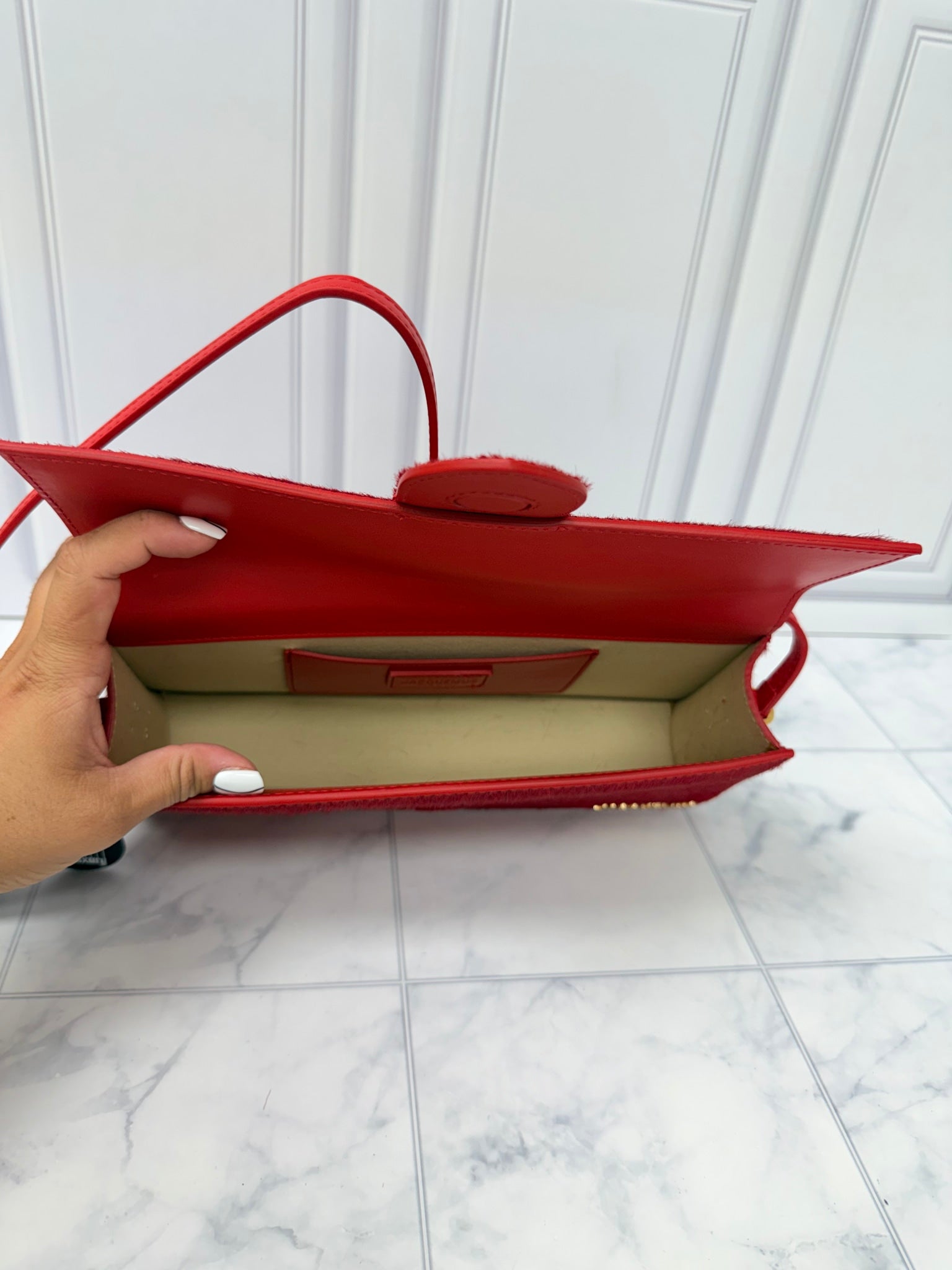 BRAND NEW - Jacquemus Red Pony Hair Le Bambino Long Shoulder Bag