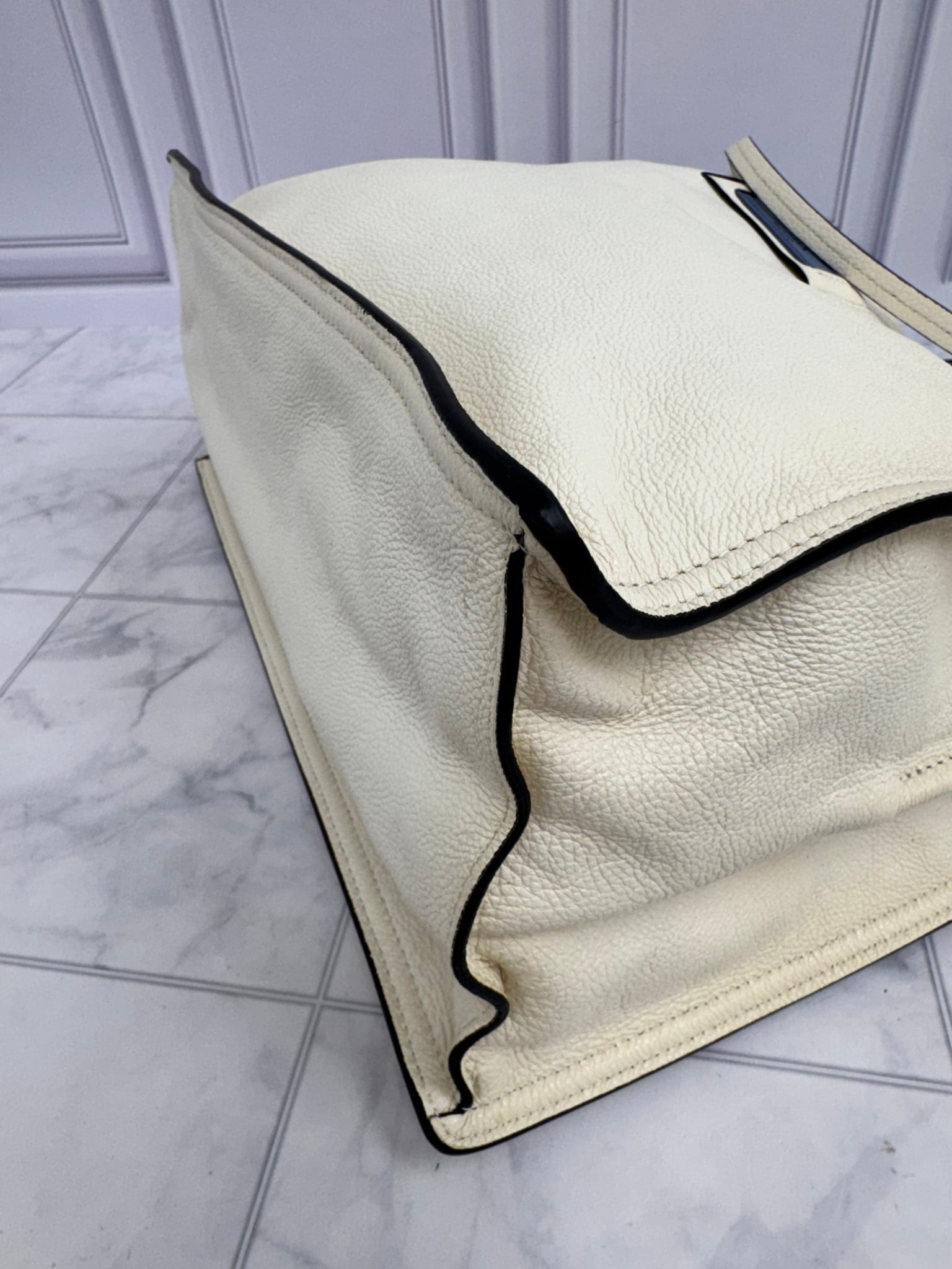 Prada White Grained Leather Glace Etiquette Tote Bag