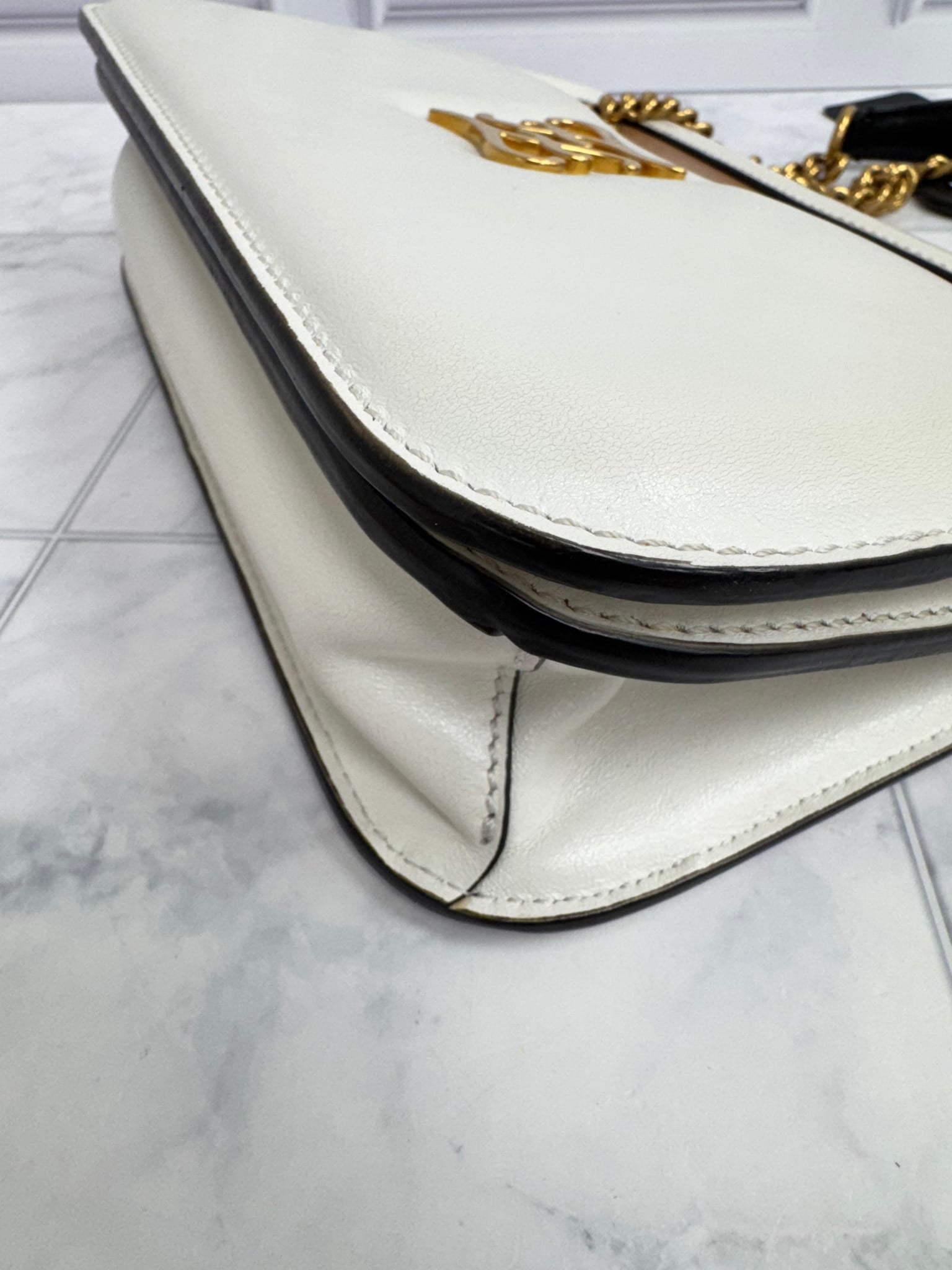 Fendi White Leather Karligraphy Pocket Shoulder Bag