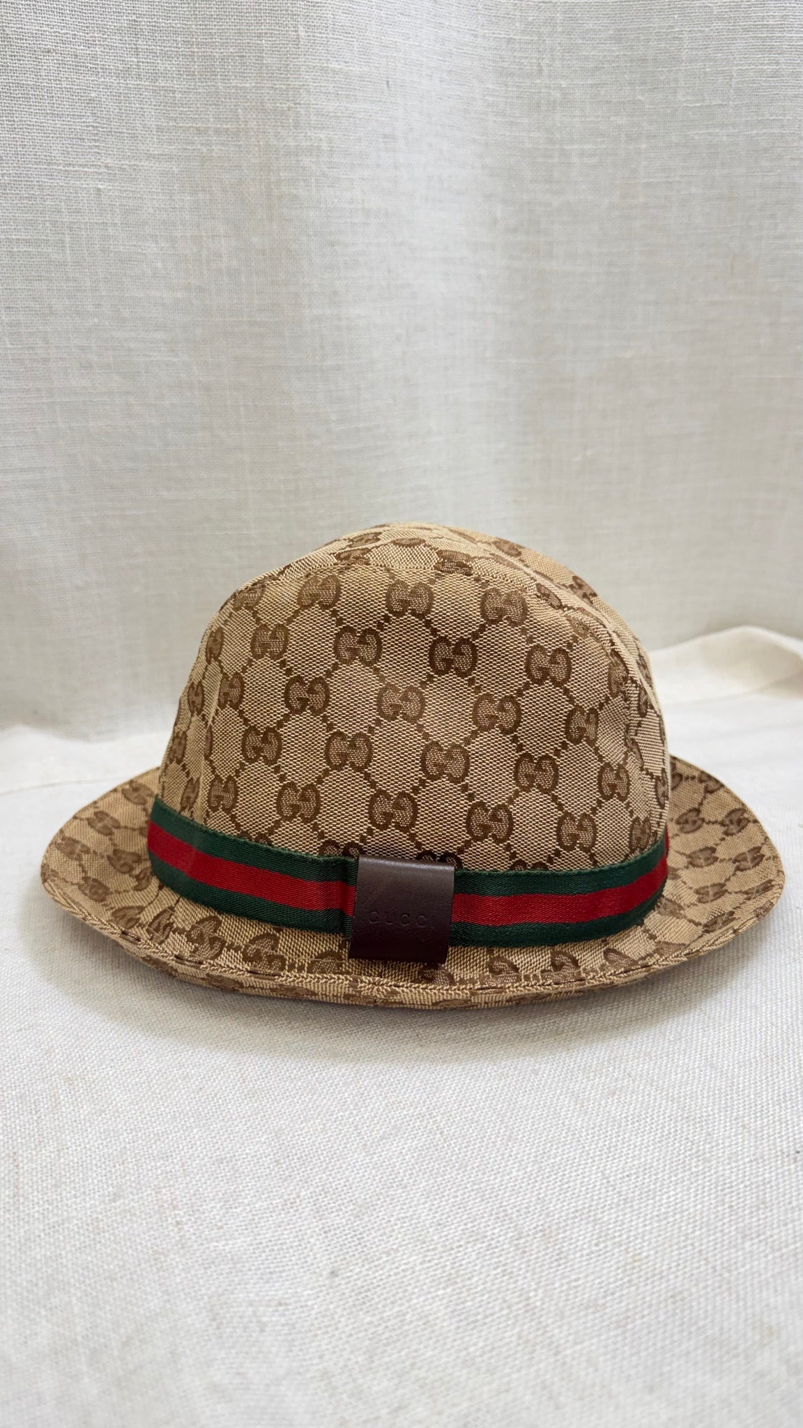 Gucci Brown Monogram Canvas Web Bucket Hat 