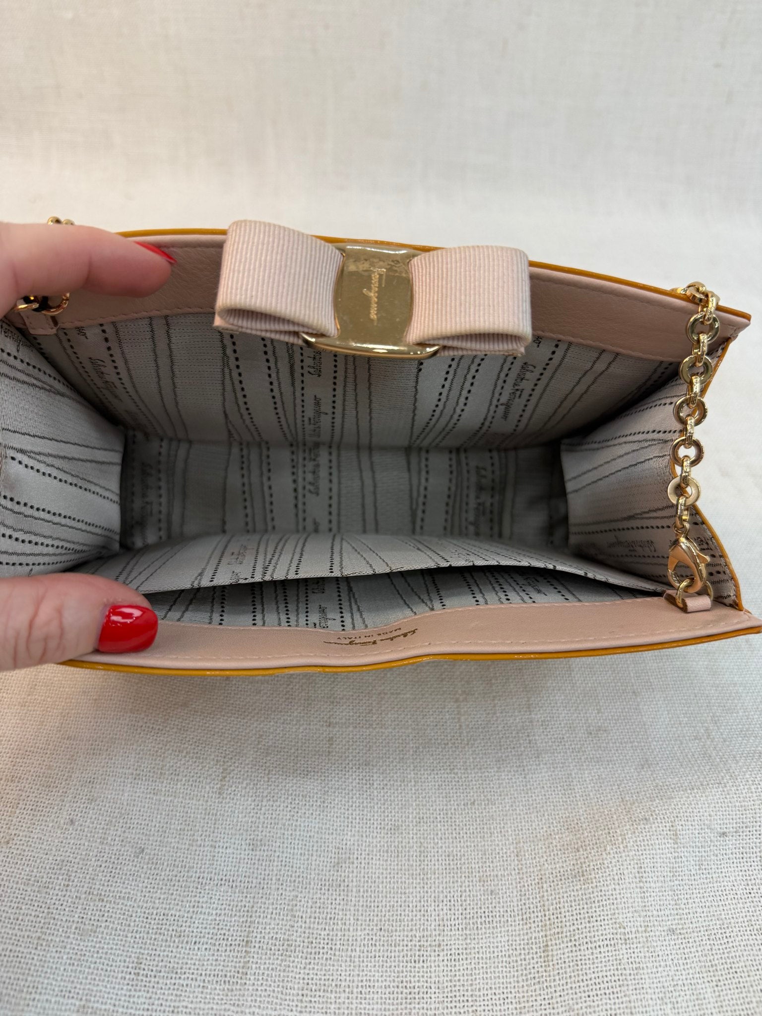 Salvatore Ferragamo Dark Yellow Patent Leather Mini Shoulder Bag