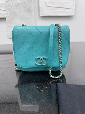 Chanel Teal Quilted Calfskin Small Covered CC Flap Bag