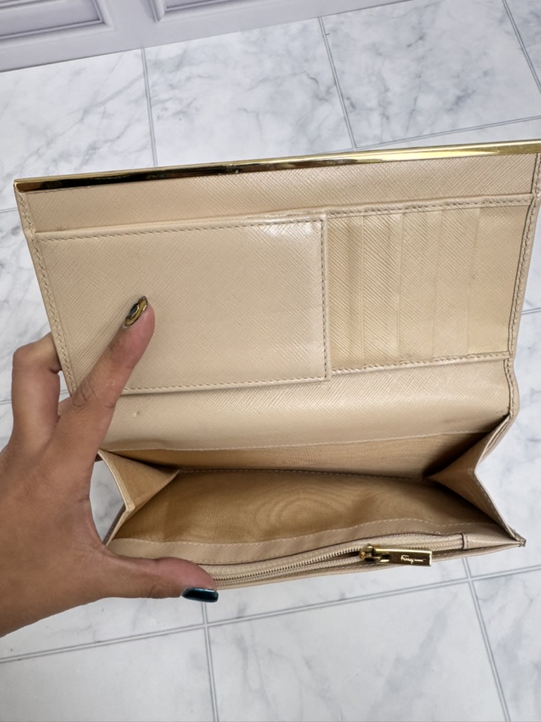 Salvatore Ferragamo Beige Saffiano Leather Long Wallet