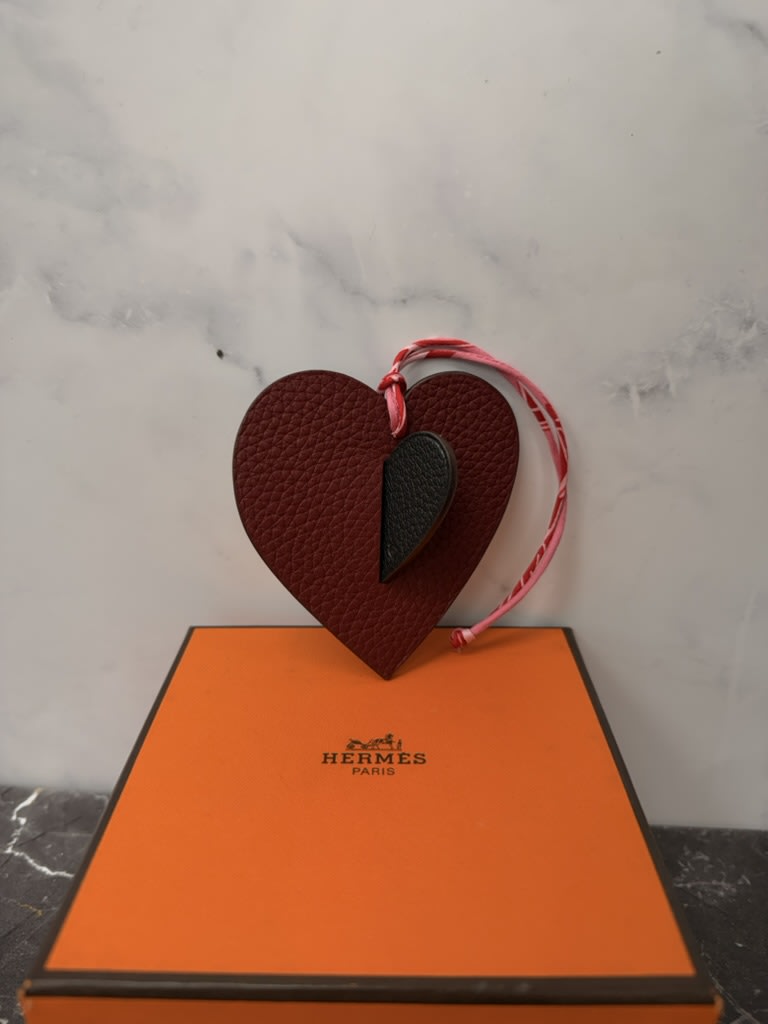 Hermes Blue & Red Leather Heart Bag Charm