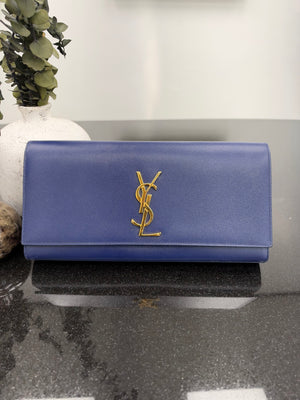 Saint Laurent YSL Blue Caviar Leather Clutch Bag