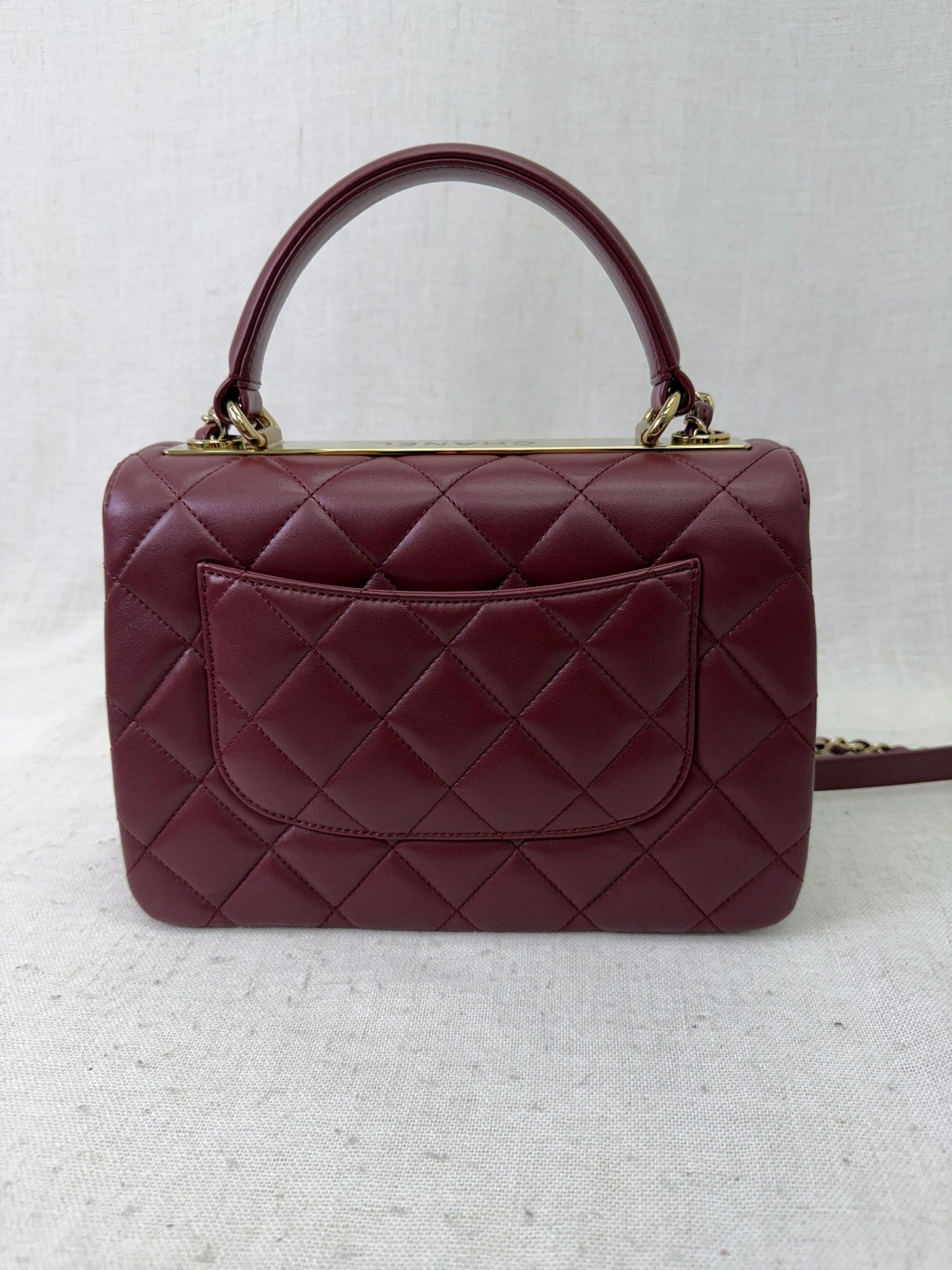 BRAND NEW- Chanel Oxblood Quilted Lambskin Small Trendy CC Top Handle Flap Bag