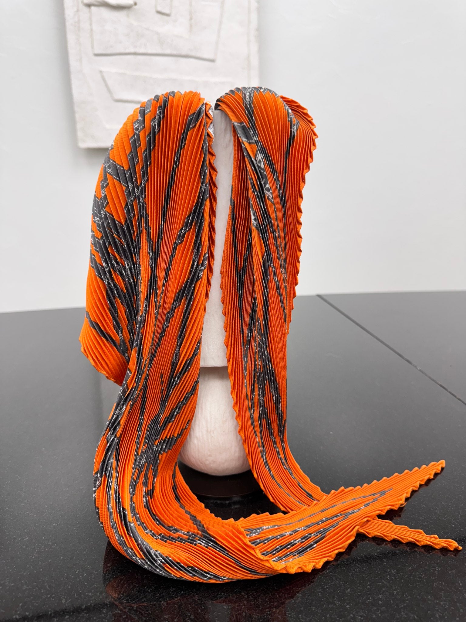 Hermes Orange Pleated Silk Bolduc Plisse Scarf