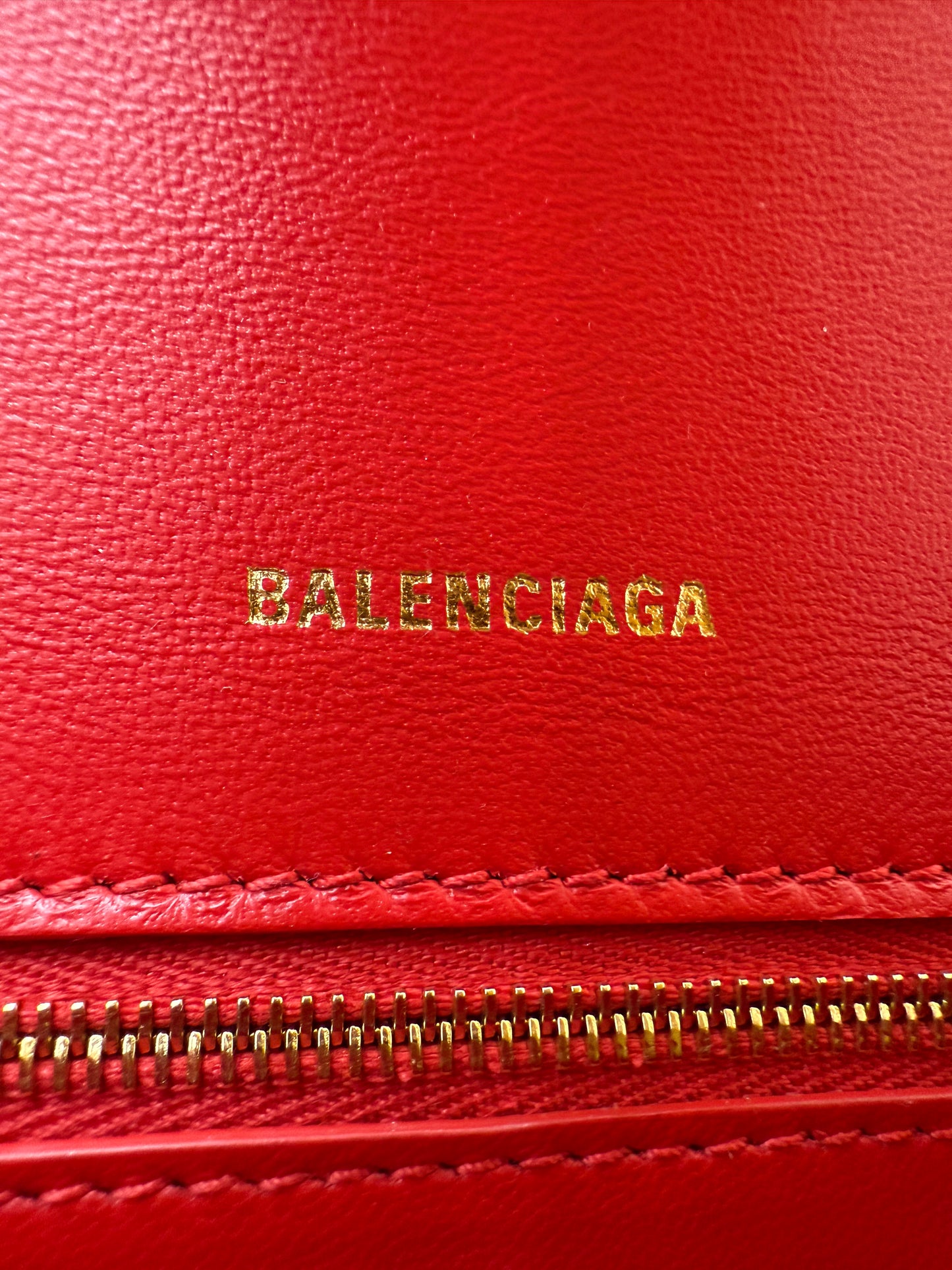 Balenciaga Red Calfskin Small Hourglass Top Handle Bag