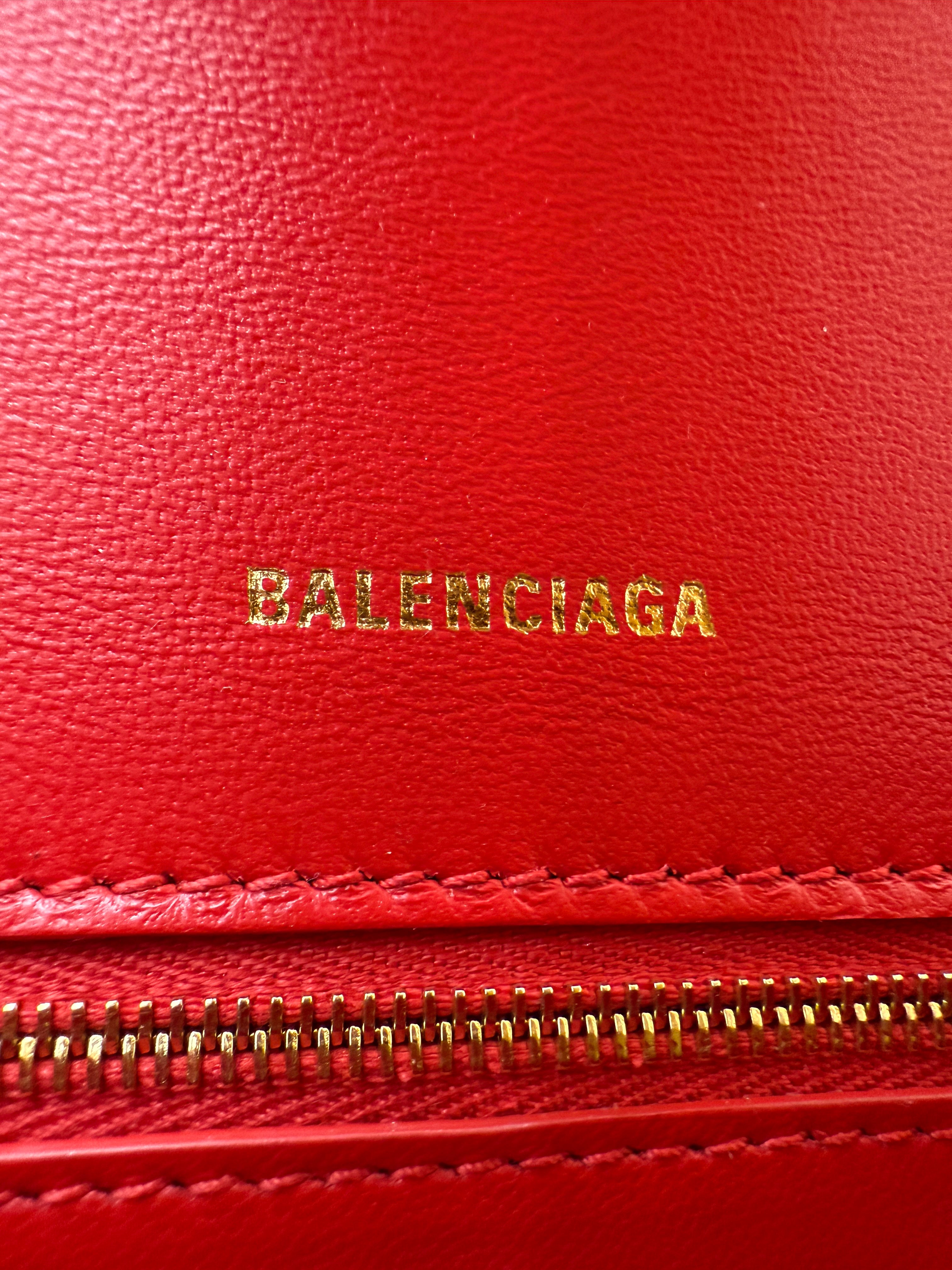 Balenciaga Red Calfskin Small Hourglass Top Handle Bag