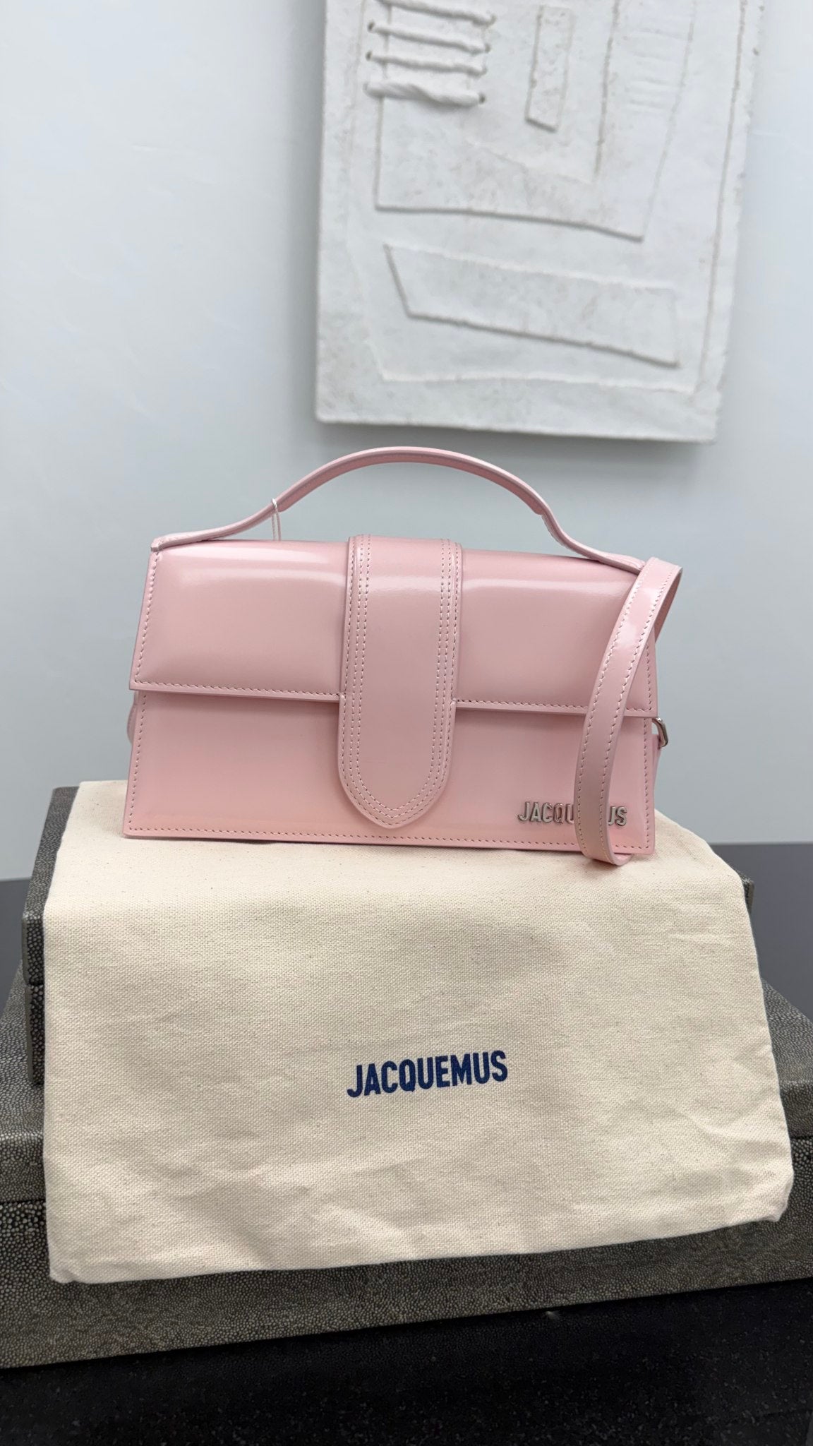 BRAND NEW - Jacquemus Baby Pink Patent Leather Le Grand Bambino 2Way Handbag
