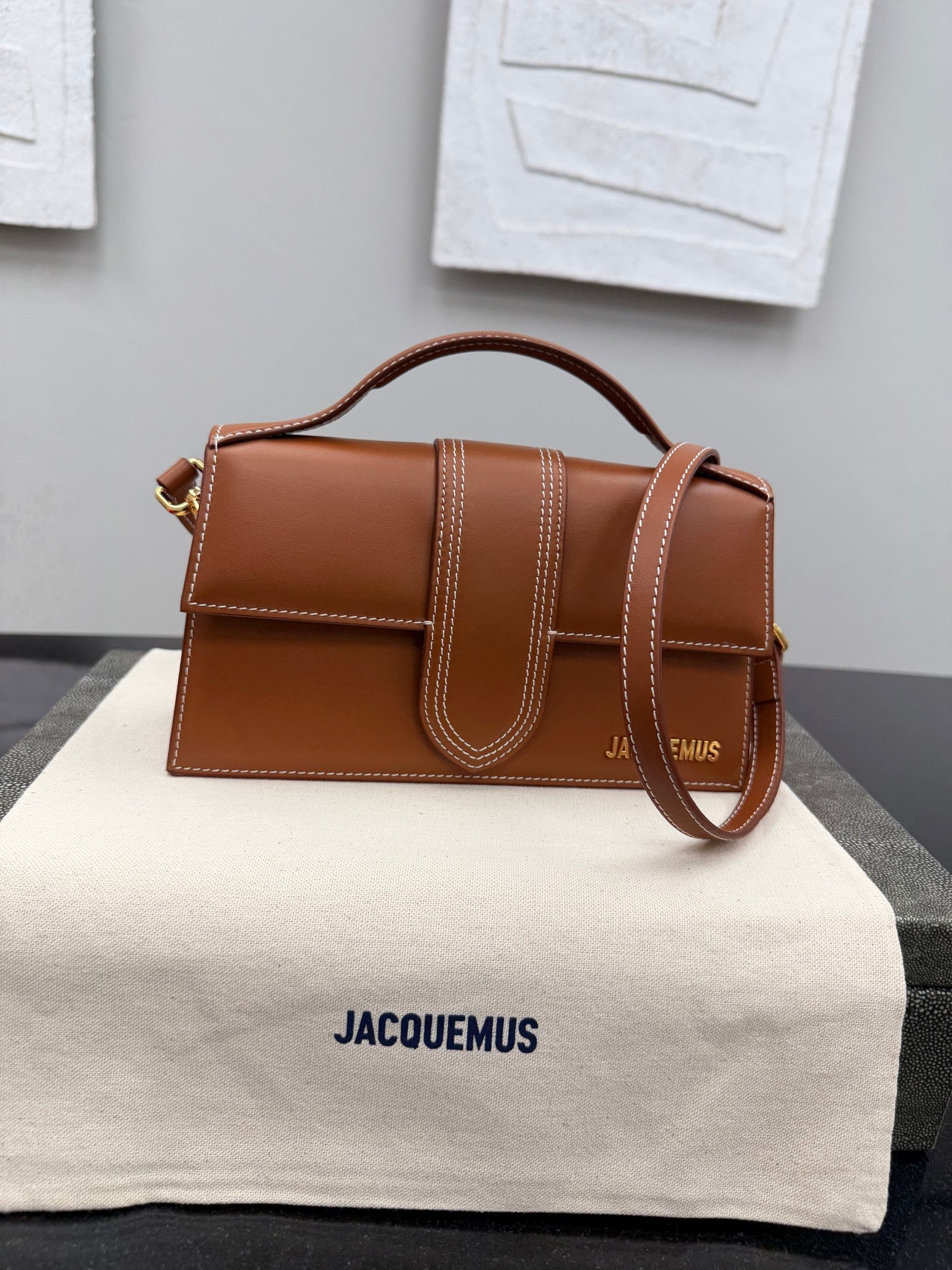 BRAND NEW - Jacquemus Light Brown Leather Le Grand Bambino Handbag 2Way Handbag