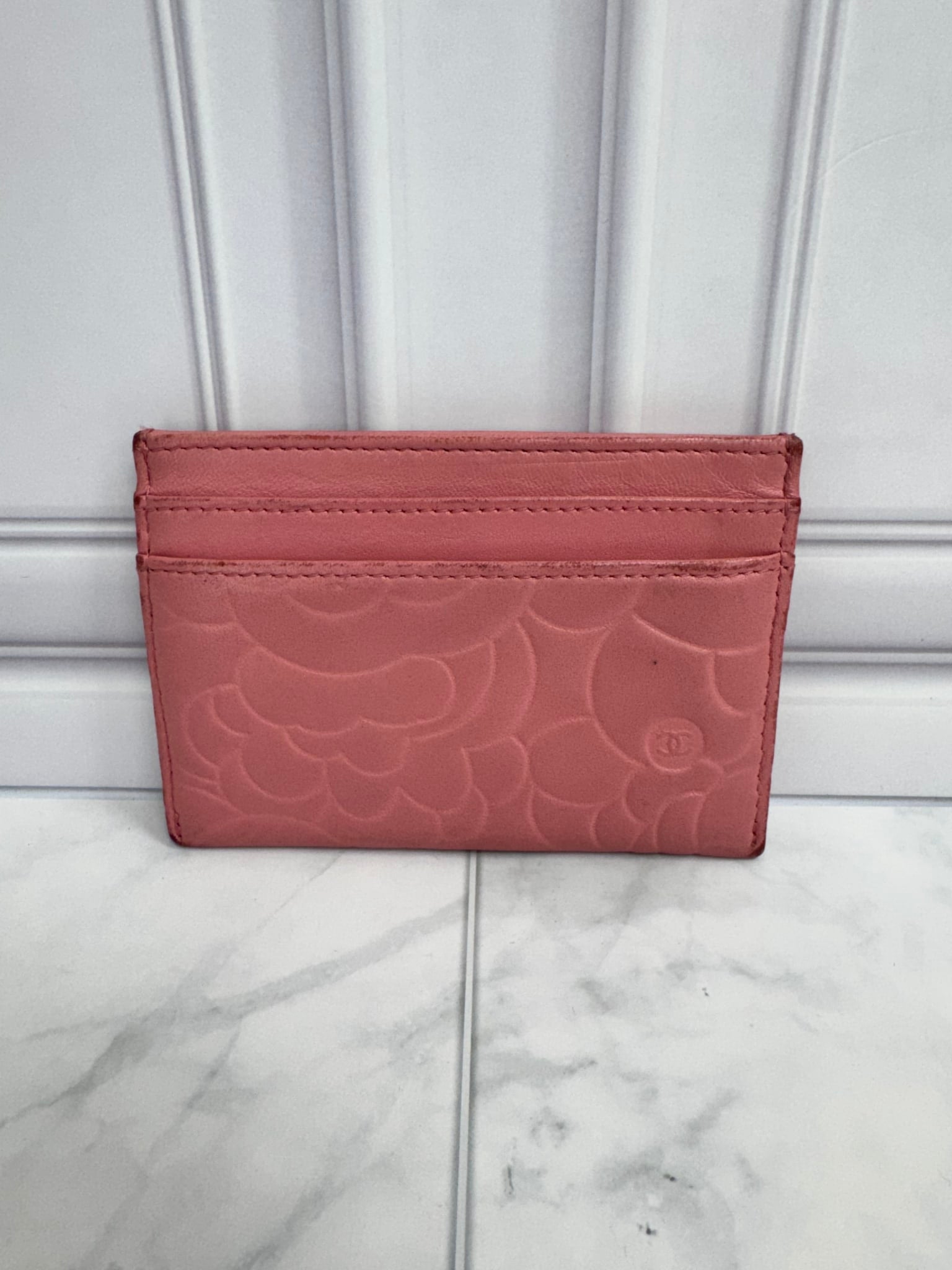 Chanel Pink Embossed Leather Card Case 