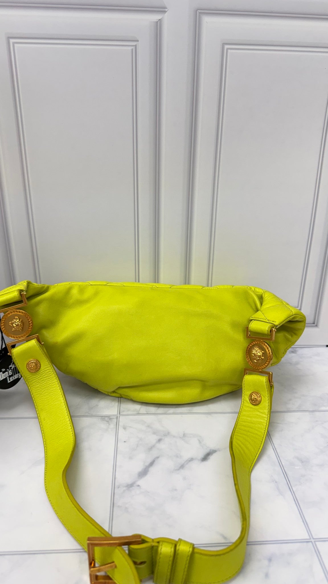 Versace Neon Green Quilted Leather Medusa Belt Bag 