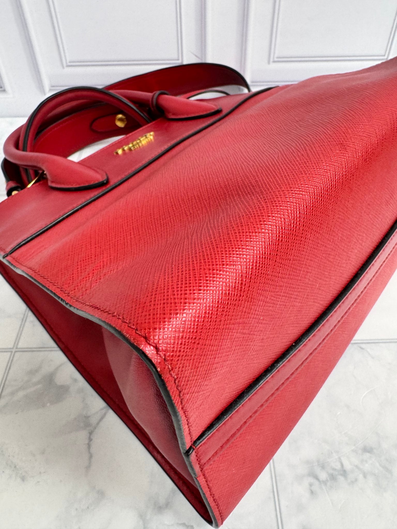 Prada Red Saffiano Leather 2Way Bag